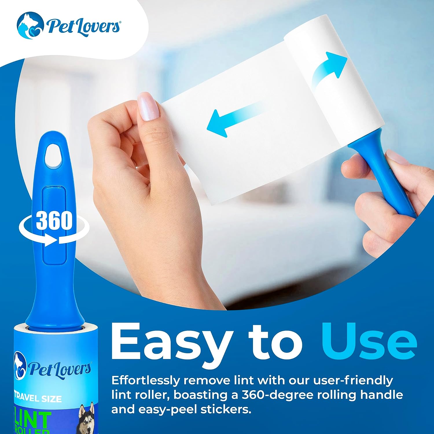 PetLovers Extra Sticky Lint Roller Mega Value Set 450 Sheets for Pet Hair Removal, Dog and Cat Lint Remover 5 Pack