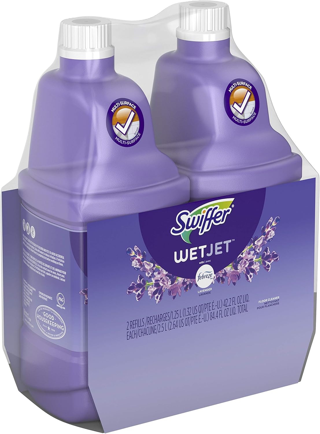 Swiffer WetJet Multi-Purpose Floor Cleaner Solution with Febreze Refill, Lavender Scent, 1.25 Liter -42.2 Fl Oz (Pack of 2)