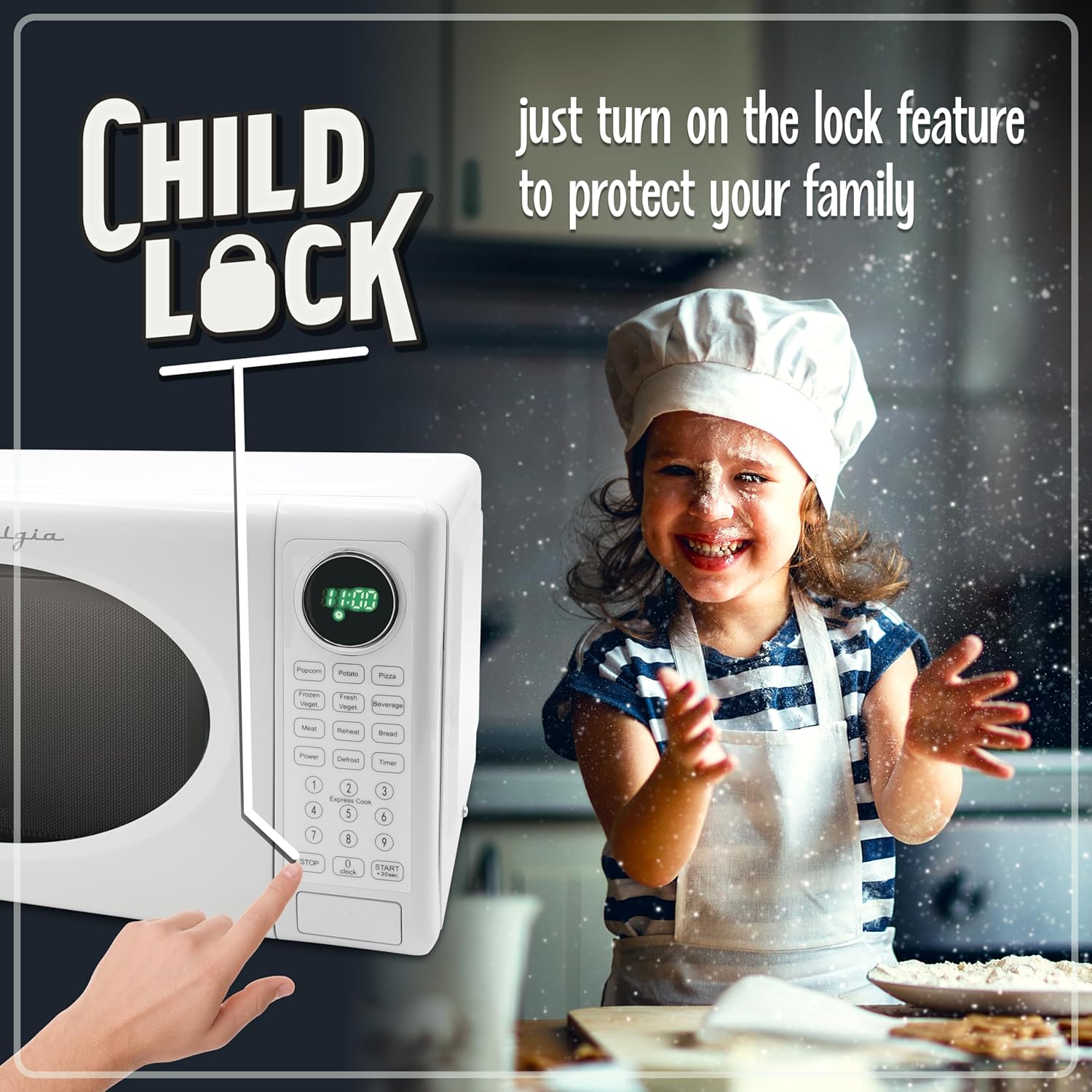 Nostalgia Retro Compact Countertop Microwave Oven - 0.7 Cu. Ft. - 700-Watts with LED Digital Display - Child Lock - Easy Clean Interior - Aqua