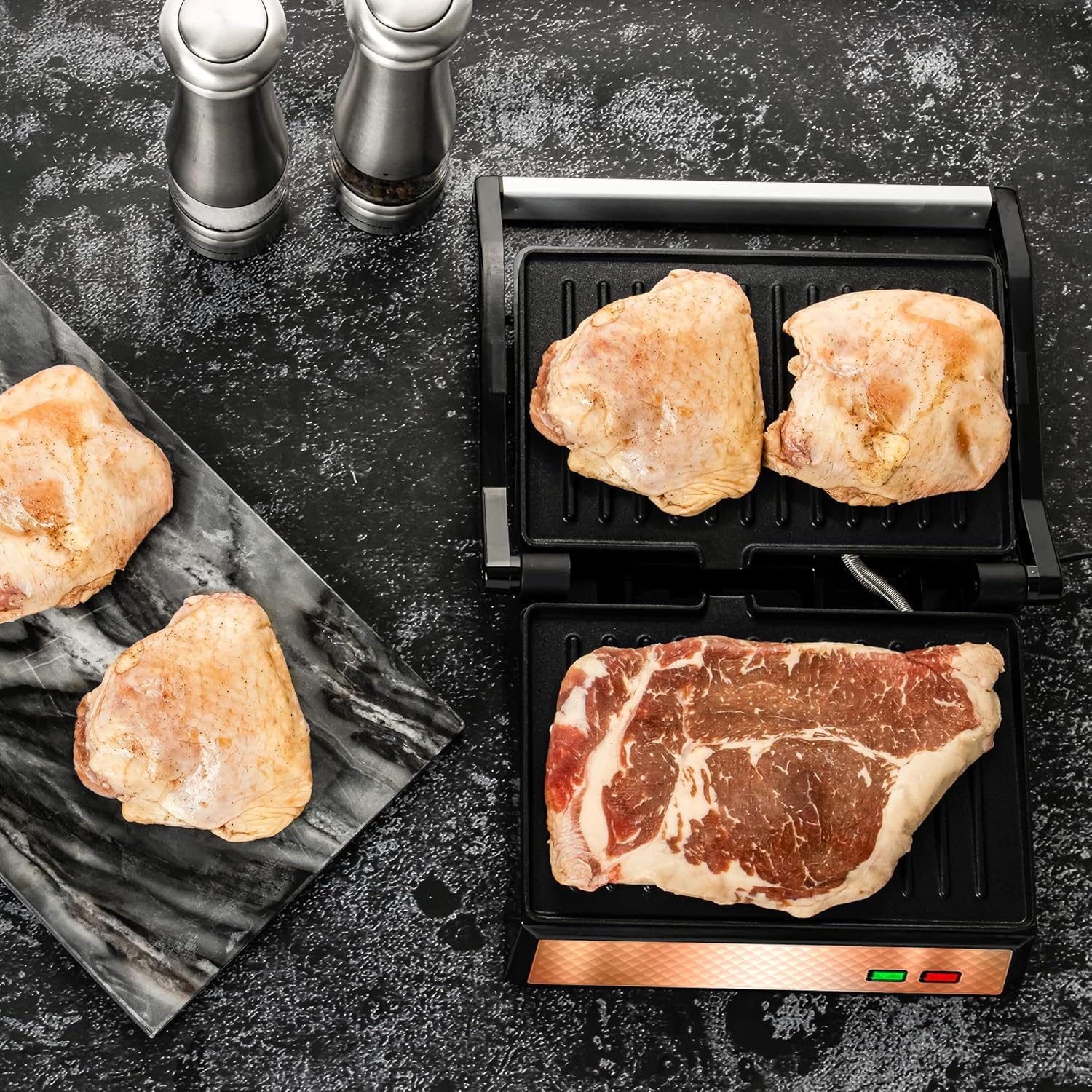 OVENTE Electric Sandwich Maker with Non-Stick Plates, Indicator Lights, Cool Touch Handle, Easy to Clean and Store, Perfect for Cooking Breakfast, Grilled Cheese, Tuna Melts and Snacks, Black GPS401B