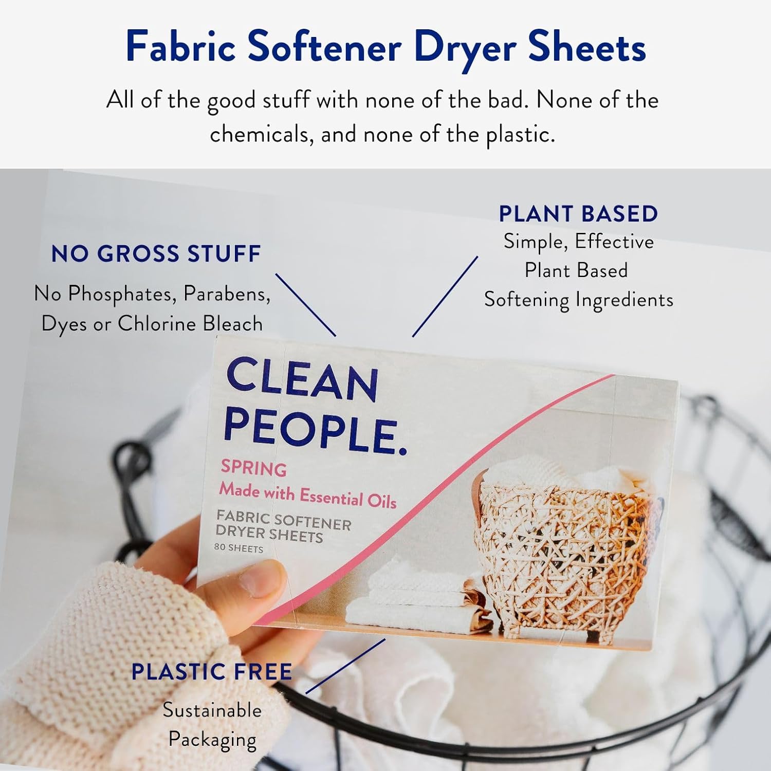 The Clean People Fabric Softener Sheets - Dryer Sheets - Softens & Removes Static Cling - Vegan Laundry Softener With Essential Oils - Fresh Scent, 120 Pack