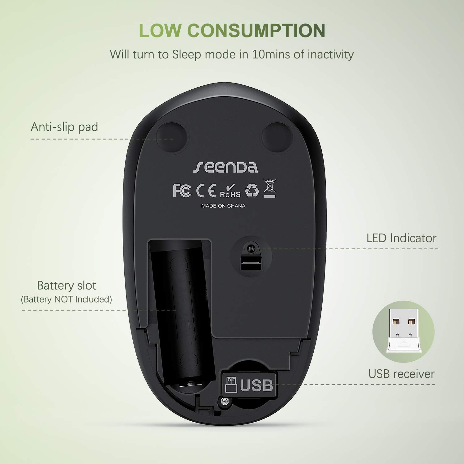 seenda Wireless Mouse, 2.4G Noiseless Mouse with USB Receiver - Portable Computer Mice for PC, Tablet, Laptop with Windows System - Mint Green