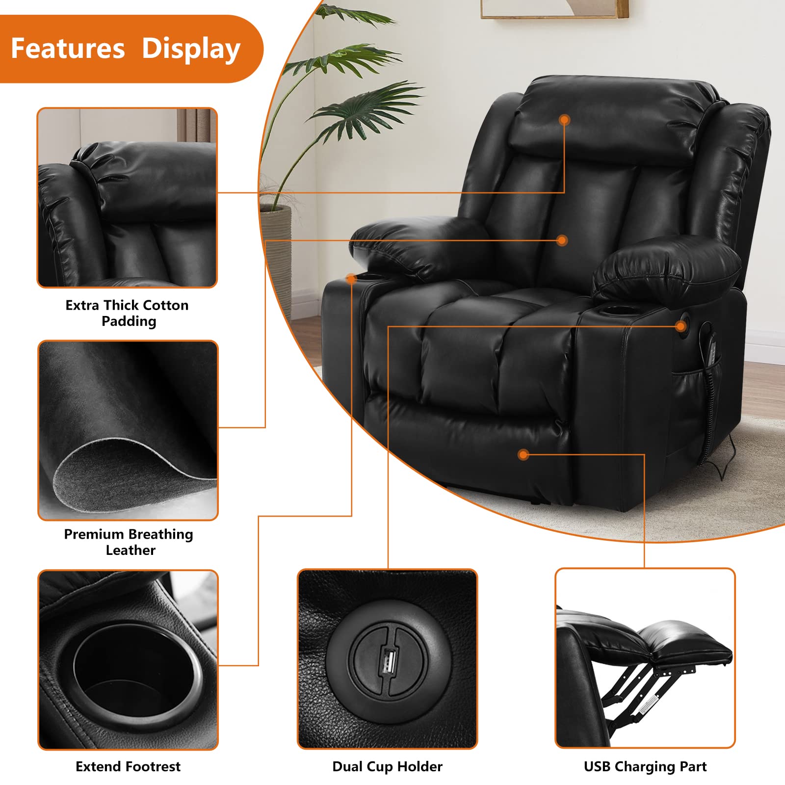 💥Clearance Sale🔥 Mcombo Electric lift Recliner sofa with massage and heating functions, 3 positions, 2 side pockets and cup holders, USB ports!