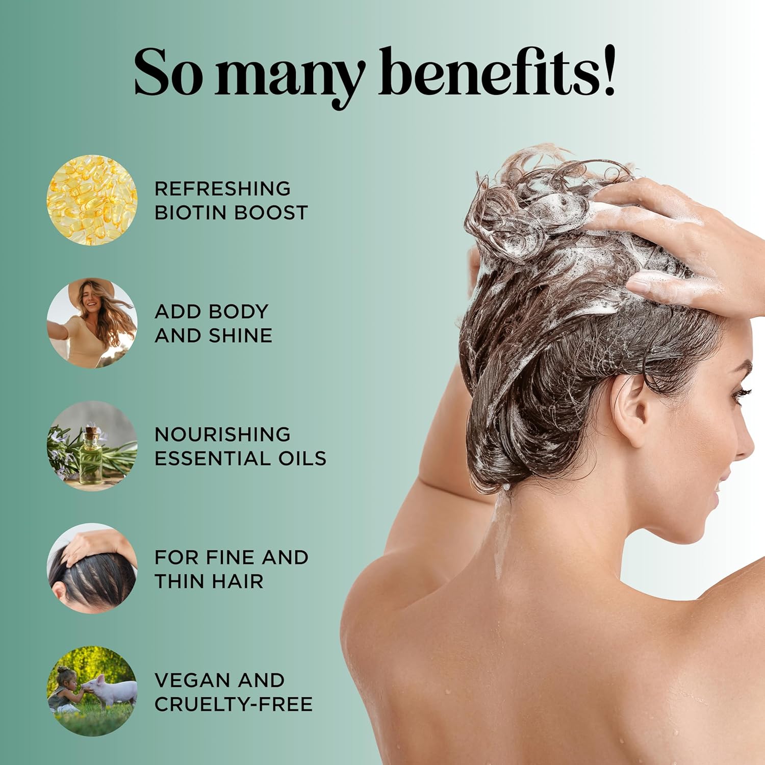 Rosemary and Biotin Shampoo for Thinning Hair - Vegan Volumizing Shampoo for Fine Hair with Argan and Tea Tree Oil - Paraben Silicone and Sulfate Free Shampoo for Dry Damaged Weak and Thin Hair Care