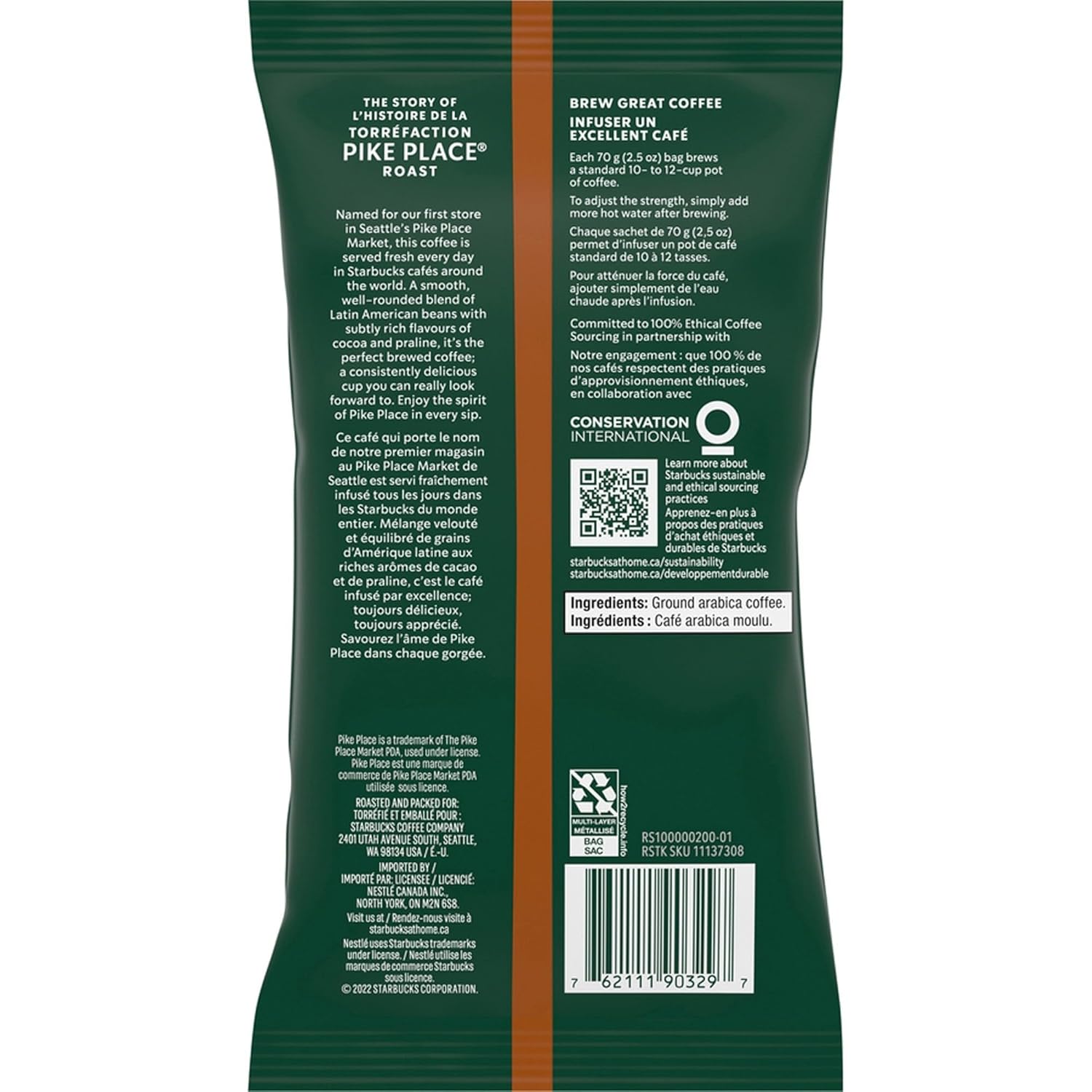 Starbucks Ground Coffee, Medium Roast Coffee, Pike Place Roast, 100% Arabica, 1 Bag (28 Oz)
