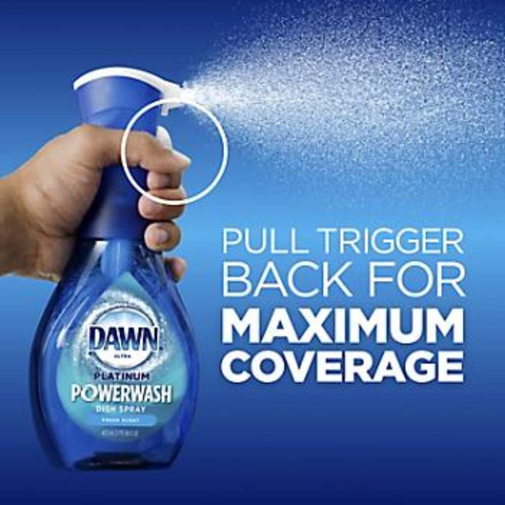 Dawn Platinum Powerwash Dish Spray, Dish Soap, Fresh Scent Bundle, 1 Spray (16oz) + 3 Refills (16oz each)