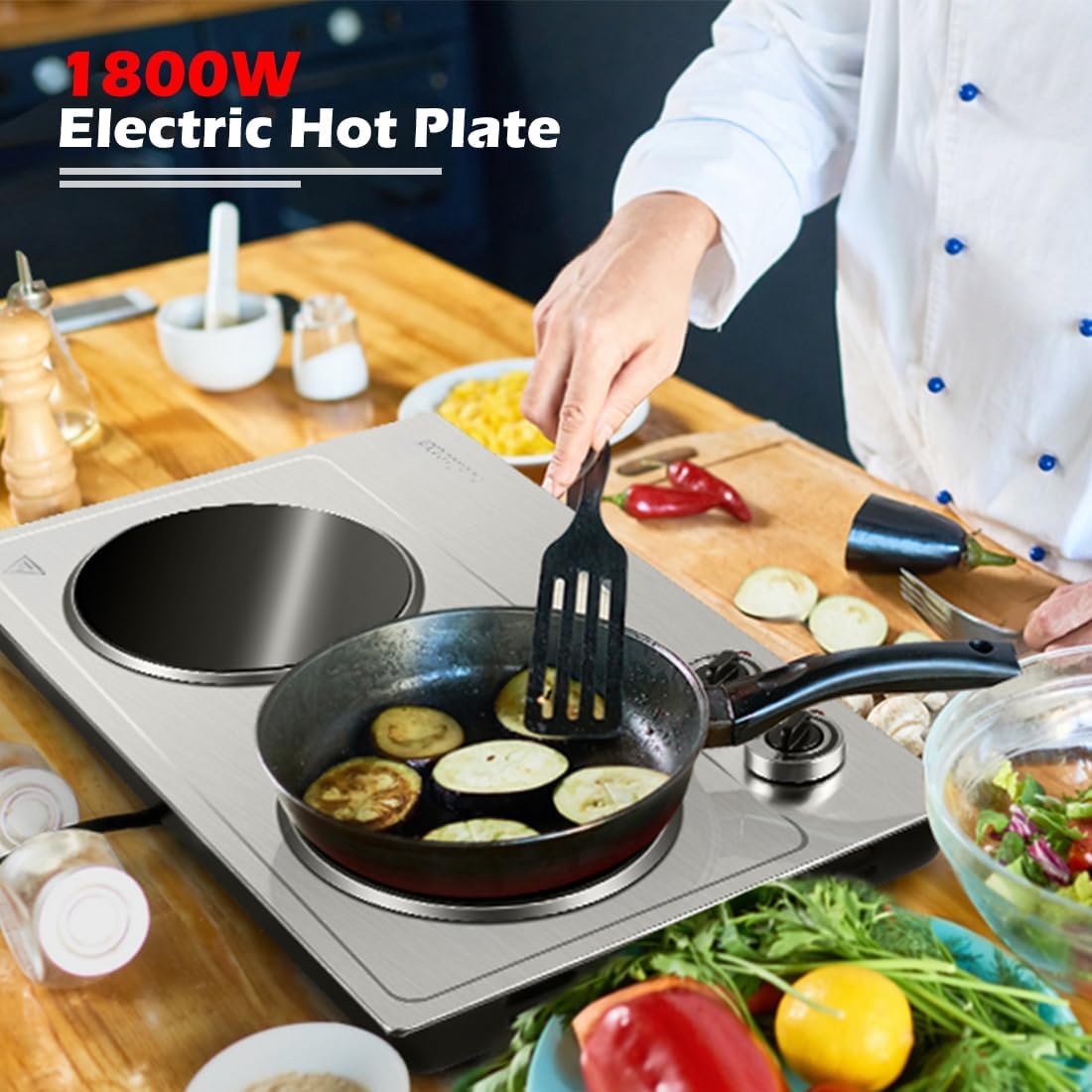 CUSIMAX Electric Hot Plate for Cooking Portable Single Burner 1500W Cast Iron hot plates Heat-up in Seconds Adjustable Temperature Control Stainless Steel Non-Slip Rubber Feet Upgraded Version B101