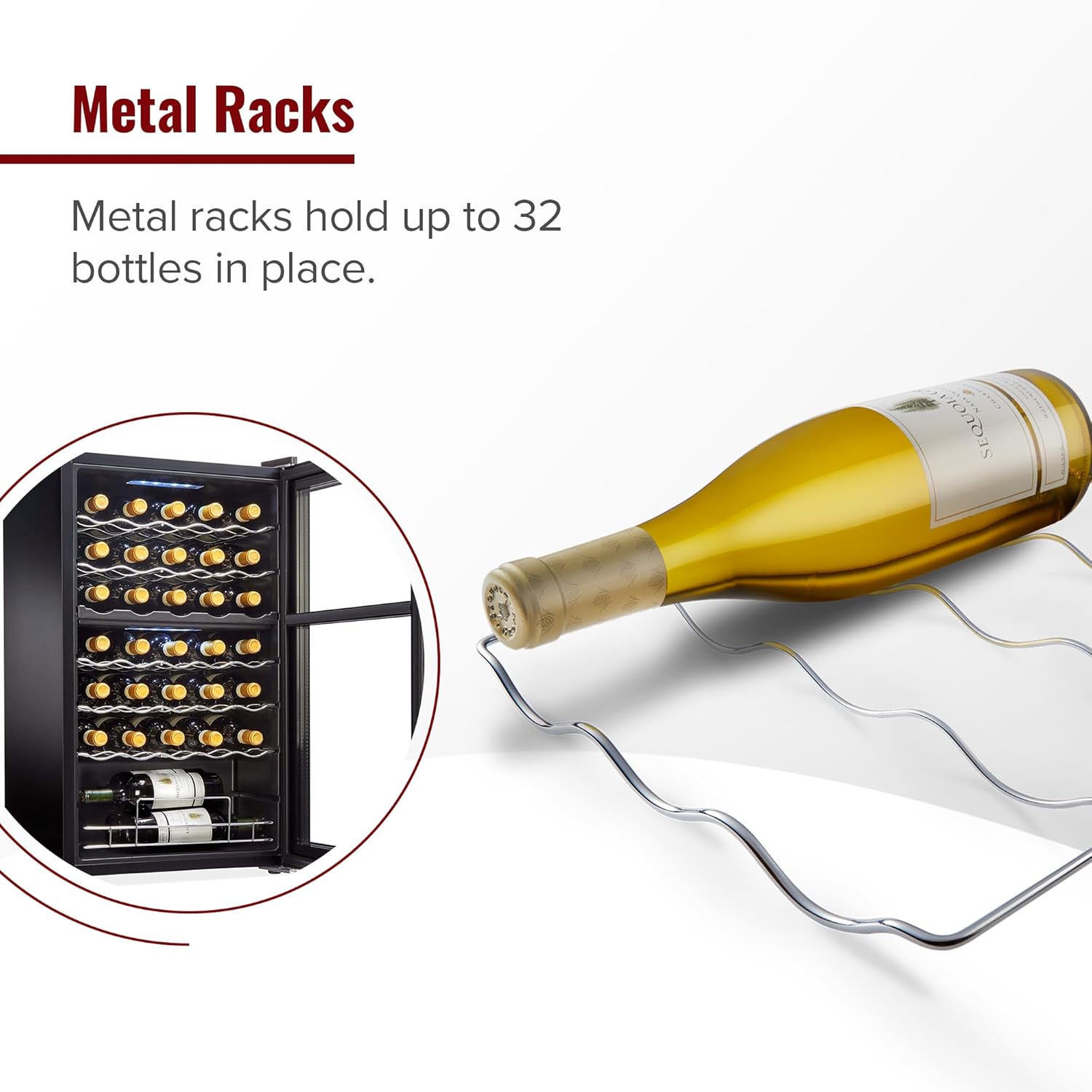 Wine Enthusiast 32-Bottle Dual Zone MAX Compressor Wine Cooler - Freestanding Refrigerator with Split Storage & Temperature, Digital Touchscreen, & LED Display