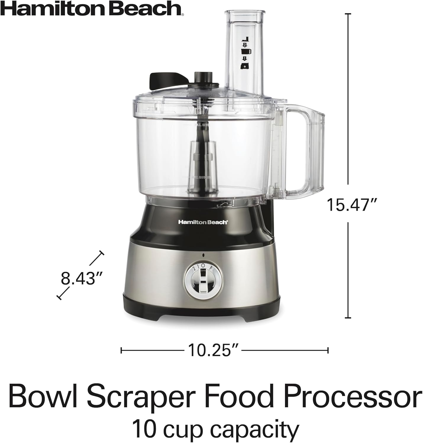 Hamilton Beach Food Processor & Vegetable Chopper for Slicing, Shredding, Mincing, and Puree, 10 Cups + Easy Clean Bowl Scraper, Black and Stainless Steel (70730)