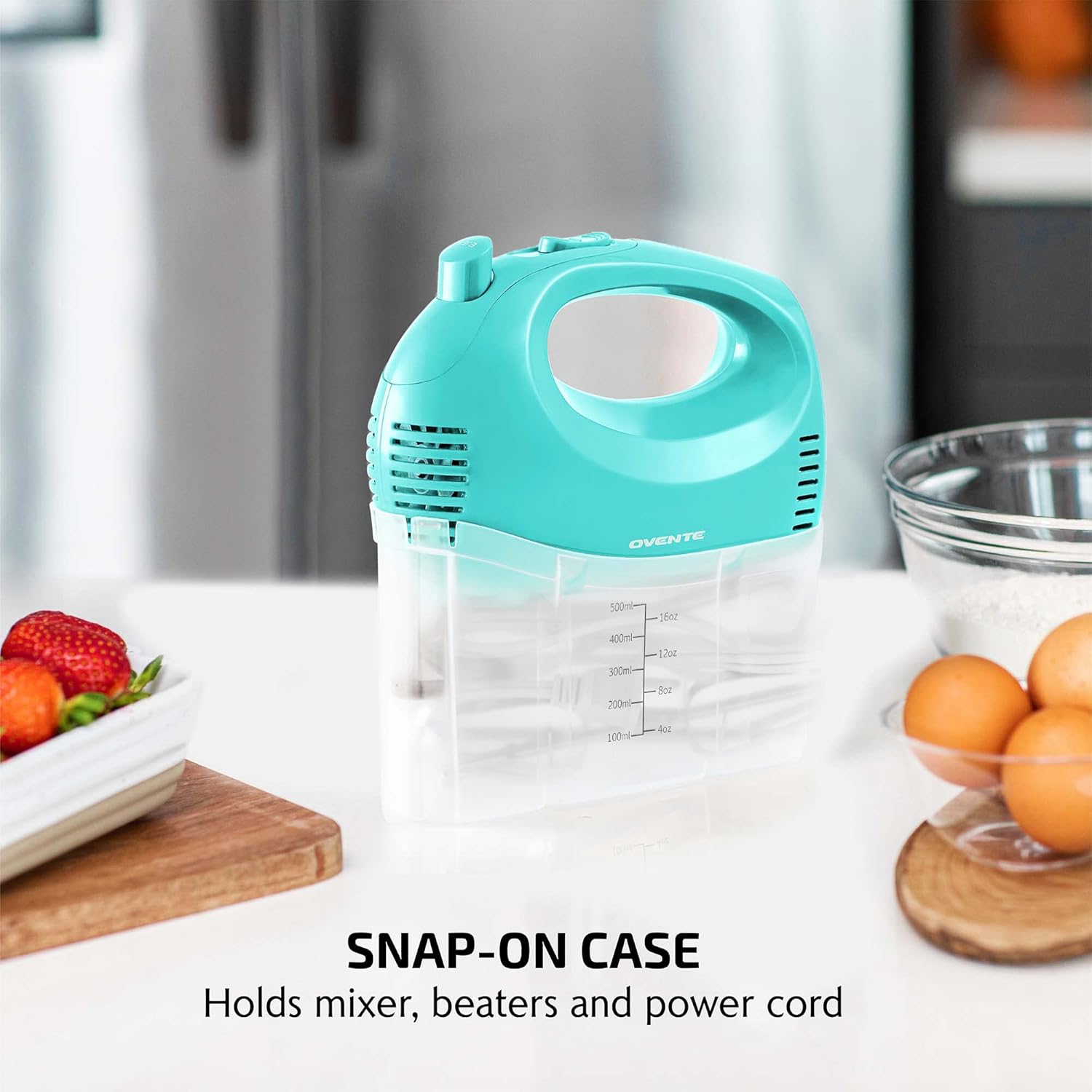 OVENTE Portable 5 Speed Mixing Electric Hand Mixer with Stainless Steel Whisk Beater Attachments & Snap Storage Case, Compact Lightweight 150 Watt Powerful Blender for Baking & Cooking, Black HM151B