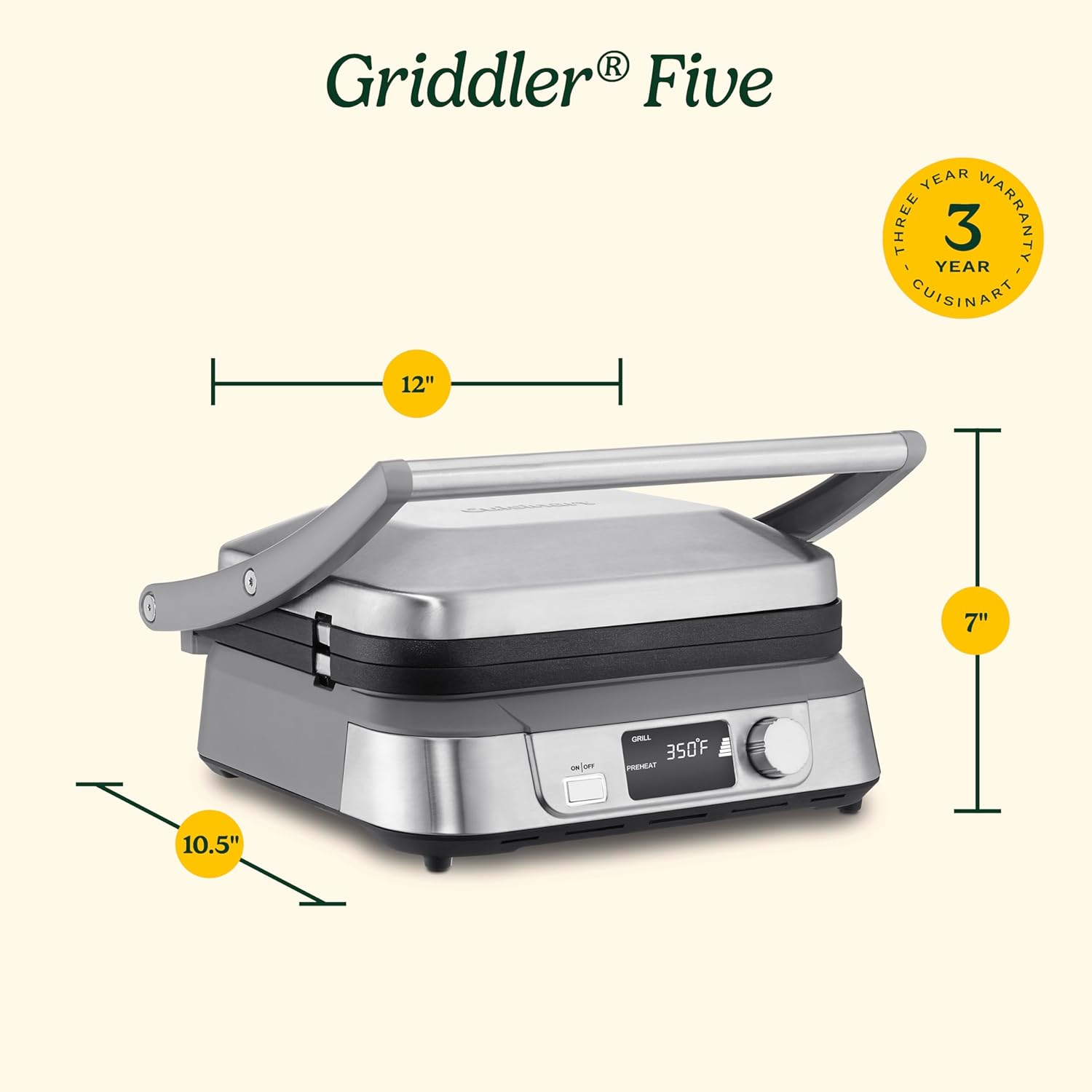 Cuisinart Panini Press, Stainless Steel Griddler, Sandwich Maker & More, 5-IN-1, GR-4NP1