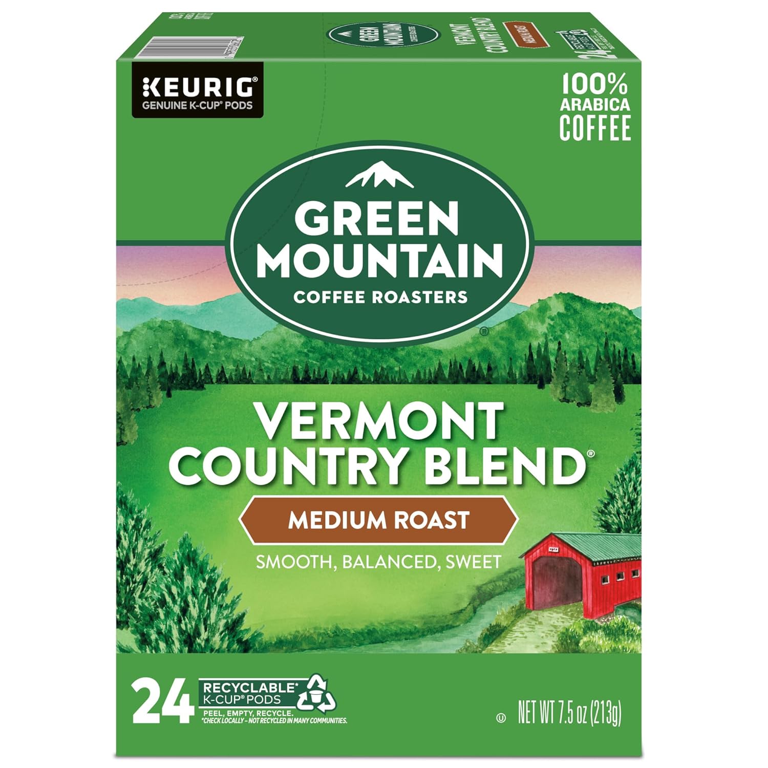Green Mountain Coffee Roasters Half Caff Keurig Single-Serve K-Cup pods, Medium Roast Coffee, 72 Count (6 Packs of 12)