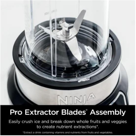 Ninja BN301 Nutri-Blender Plus Compact Personal Blender, 900-Peak-Watt Motor, Frozen Drinks, Smoothies, Sauces & More, (3) 20 oz. To-Go Cups, (2) Spout-Lids (1) Storage-Lid, Dishwasher Safe, Silver