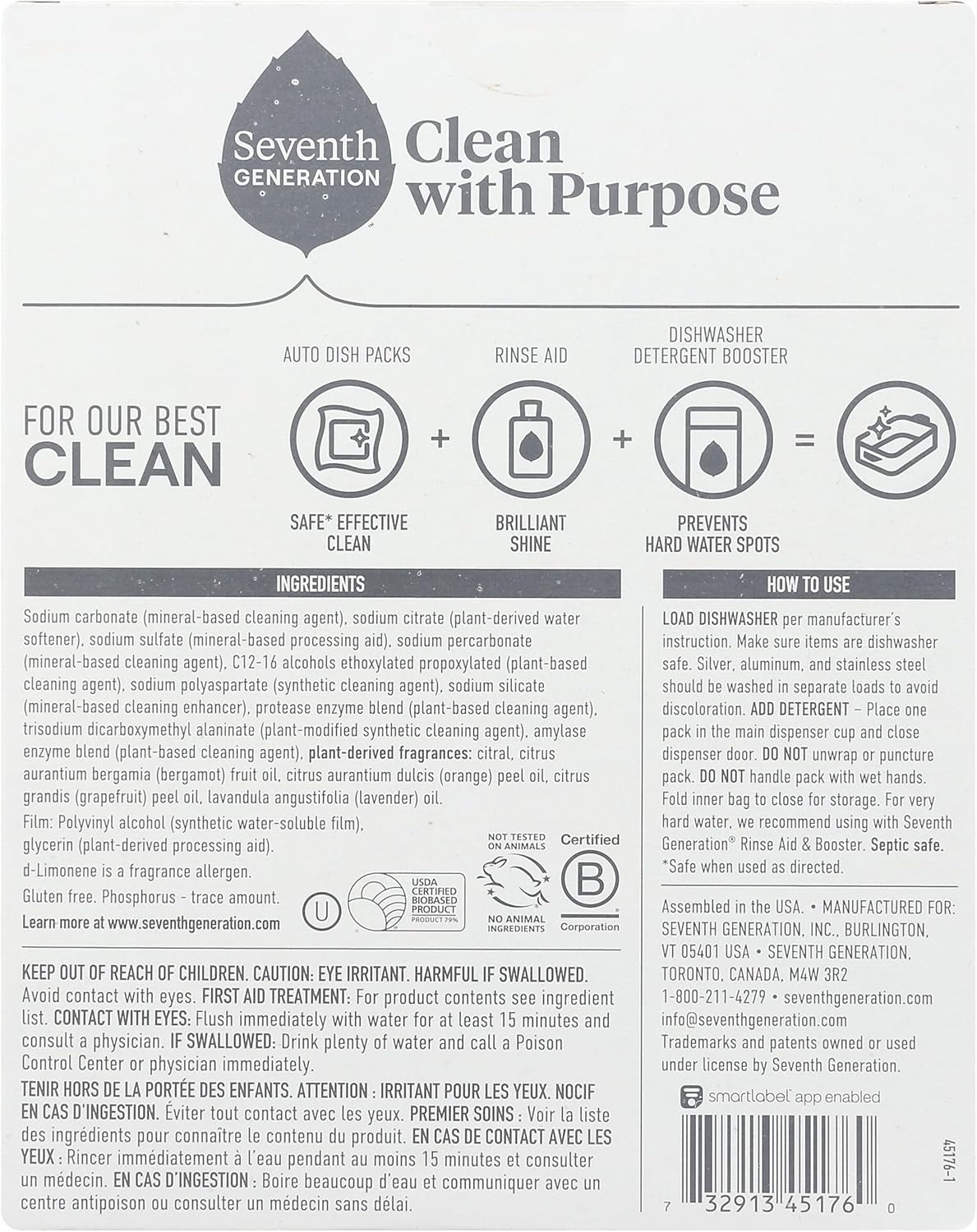 Seventh Generation Power+ Dishwasher Detergent Packs Fresh Citrus scent 1 for sparkling dishes Dishwasher tabs 70 count