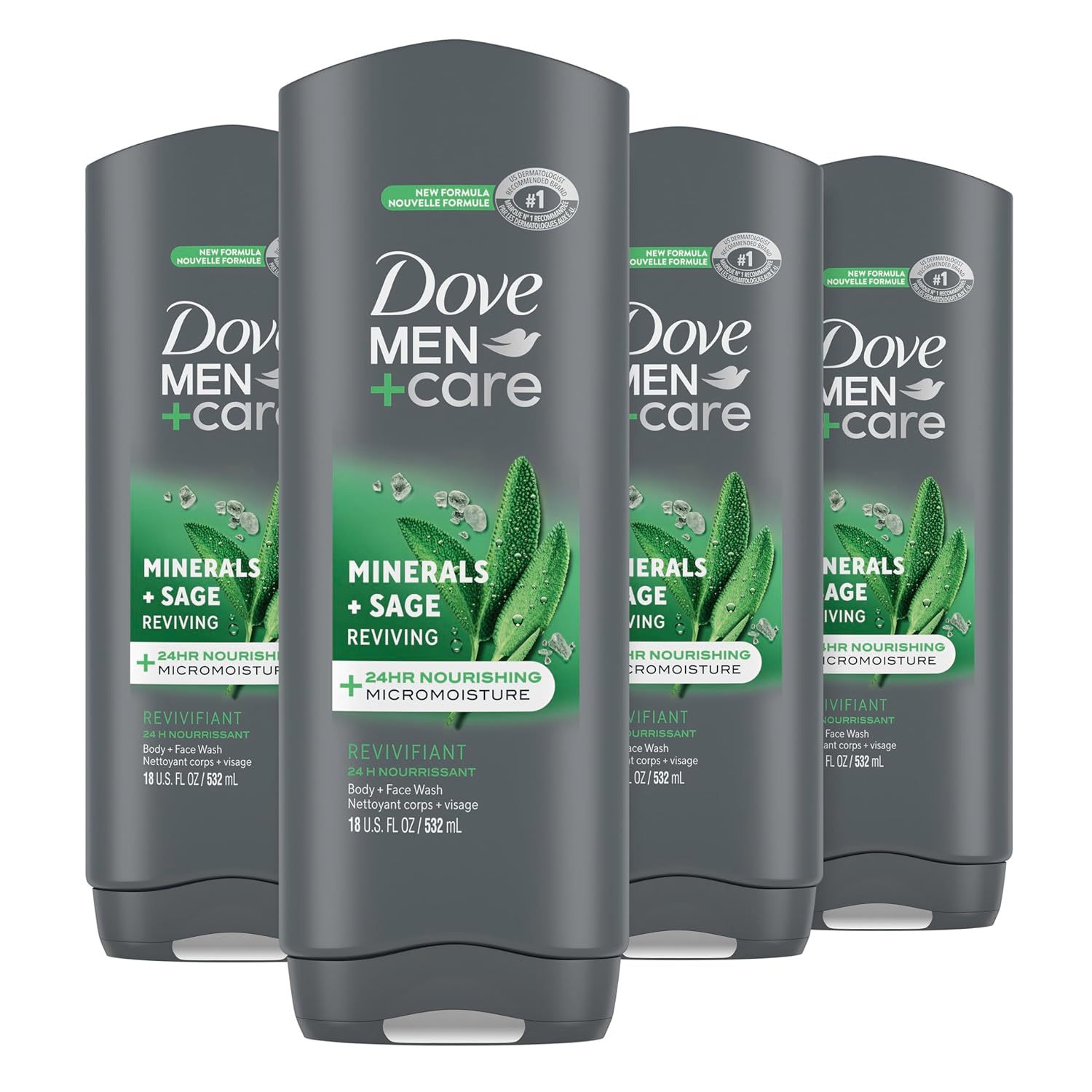 Dove Men+Care Body Wash Extra Fresh 4 Count for Men's Skin Care Body Wash Effectively Washes Away Bacteria While Nourishing Your Skin 18 oz