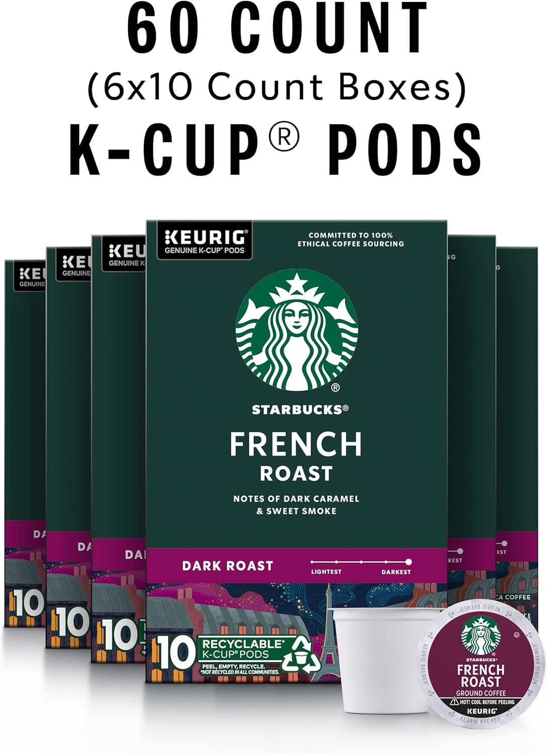 Starbucks K-Cup Coffee Pods, Dark Roast Coffee, French Roast for Keurig Brewers, 100% Arabica, 4 boxes (96 pods total)