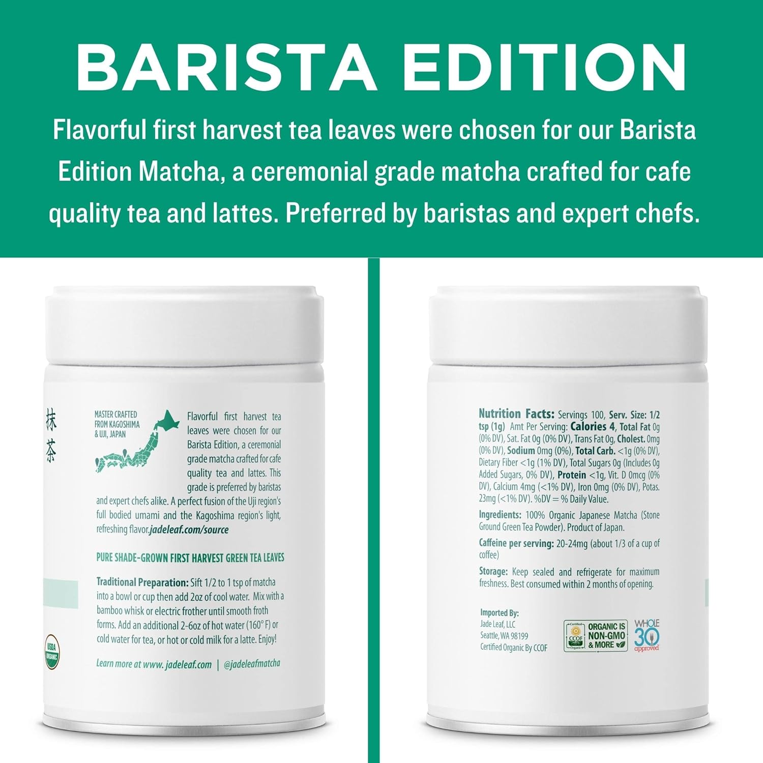 Jade Leaf Matcha Organic Green Tea Powder - Culinary Grade Premium Second Harvest - Authentic Japanese Origin (1.06 Ounce Pouch)