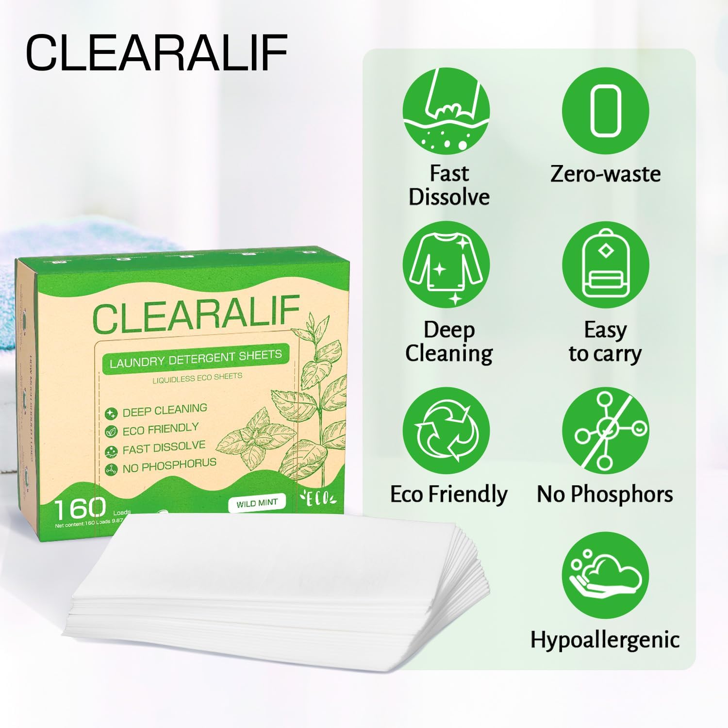 CLEARALIF Laundry Detergent Sheets Up to 160 Loads, Fresh Linen - Great For Travel,Apartments, Dorms,Laundry Detergent Strips Eco Friendly & Hypoallergenic