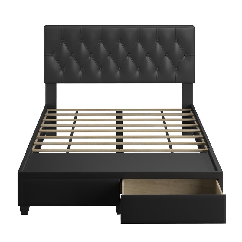 Verona Faux Leather Upholstered Tufted Platform Storage Bed Frame - Black