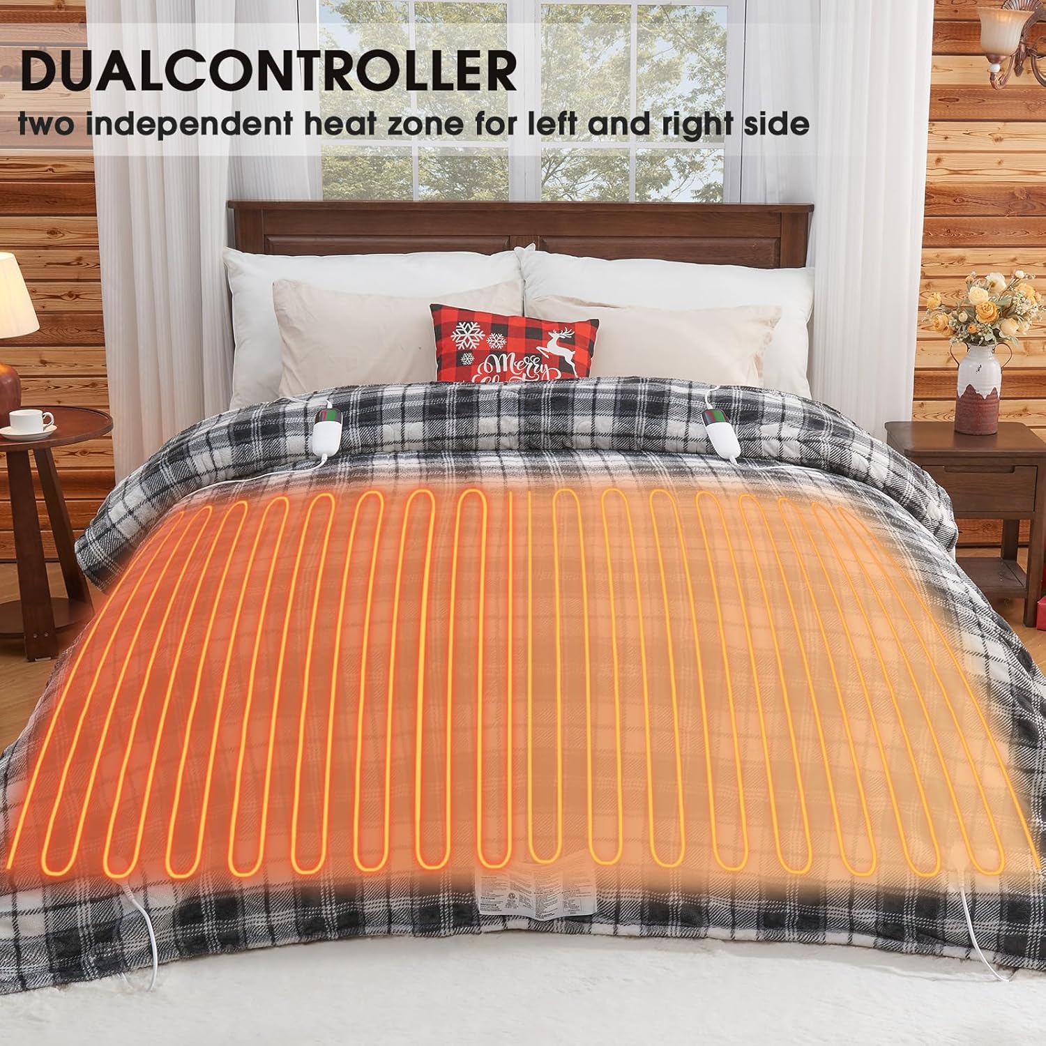 Heated Blanket Electric Throw, 50X60, Heating Throw with 10 Heating Levels/8 Hours Auto Off, Navy Blue Plaid Checkered Sherpa Blanket Warmer for Adults, Washable Blanket Gift for Couch Bed Office, ETL