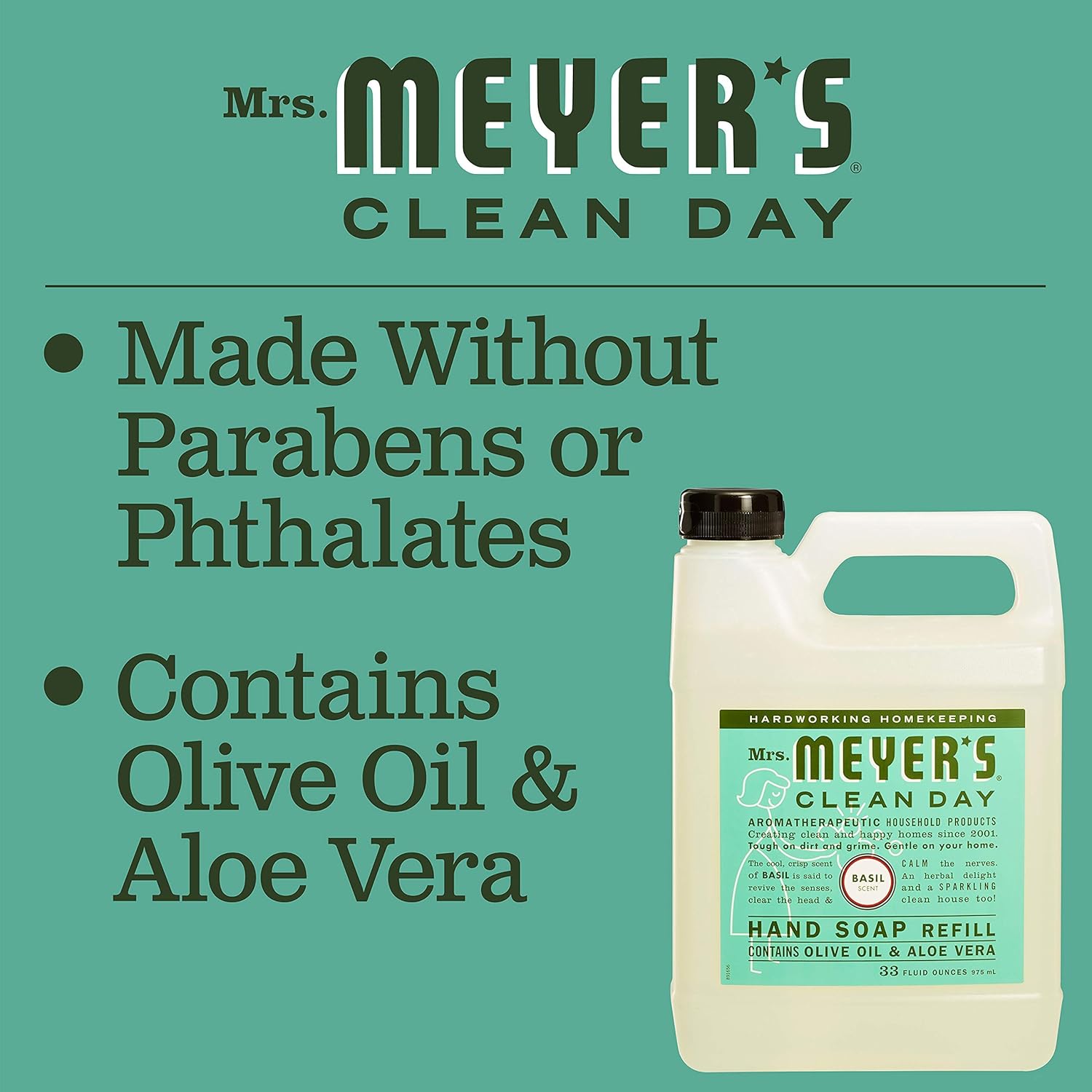 MRS. MEYER'S CLEAN DAY Liquid Hand Soap Refill, Cruelty Free and Biodegradable Formula, Lemon Verbena Scent, 33 oz