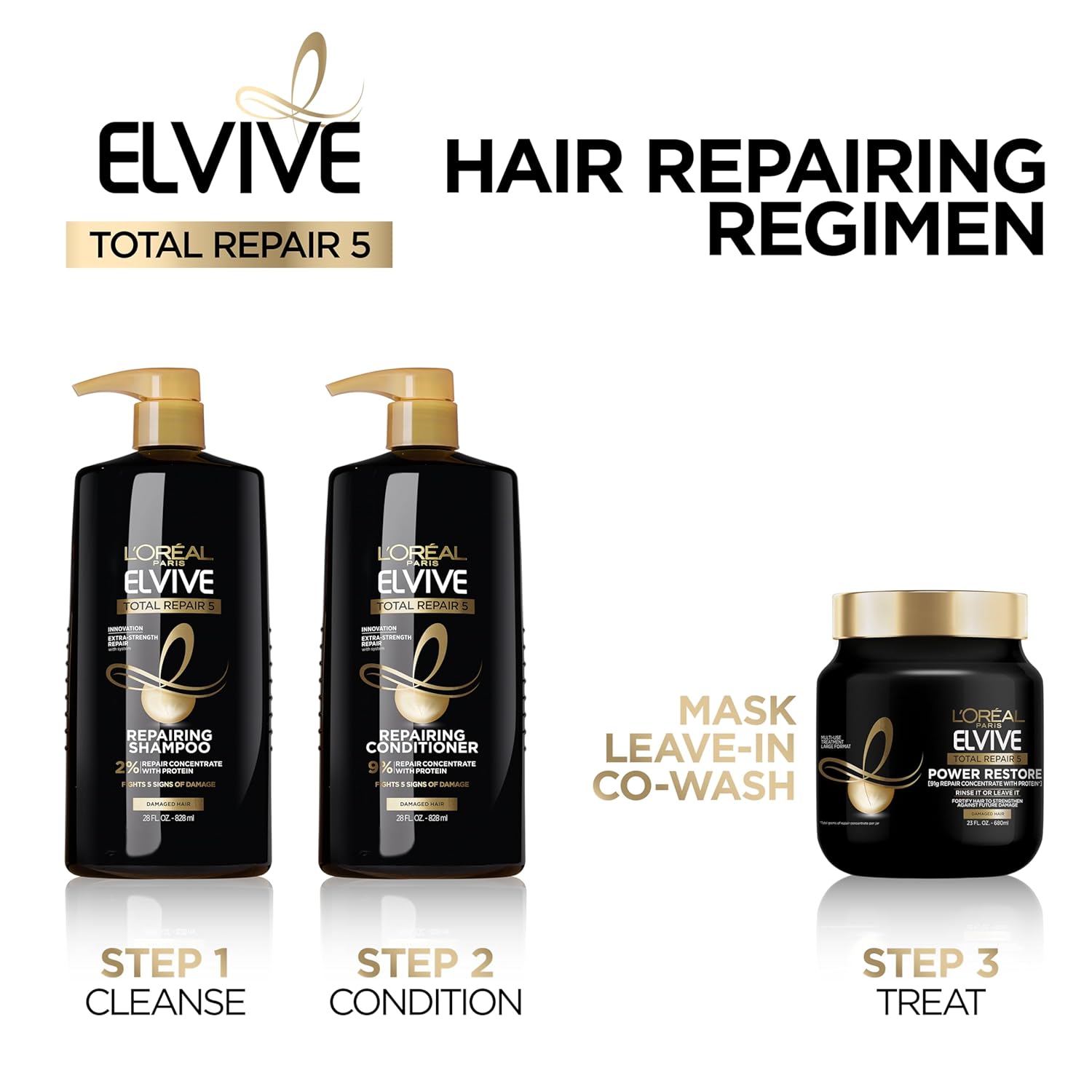 L'Oreal Paris Elvive Total Repair 5 Repairing Shampoo and Conditioner for Damaged Hair, 28 Ounce (Set of 2)