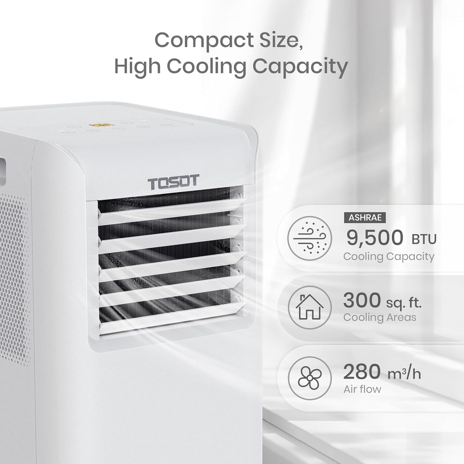 TOSOT 14,000BTU (9,600 BTU SACC) Smart WiFi Portable Air Conditioner with Heater, Powerful Cooling Auto Swing, Dehumidifier, Fan, 24H Timer for Large Room Up to 600 sq ft, AOMI Series