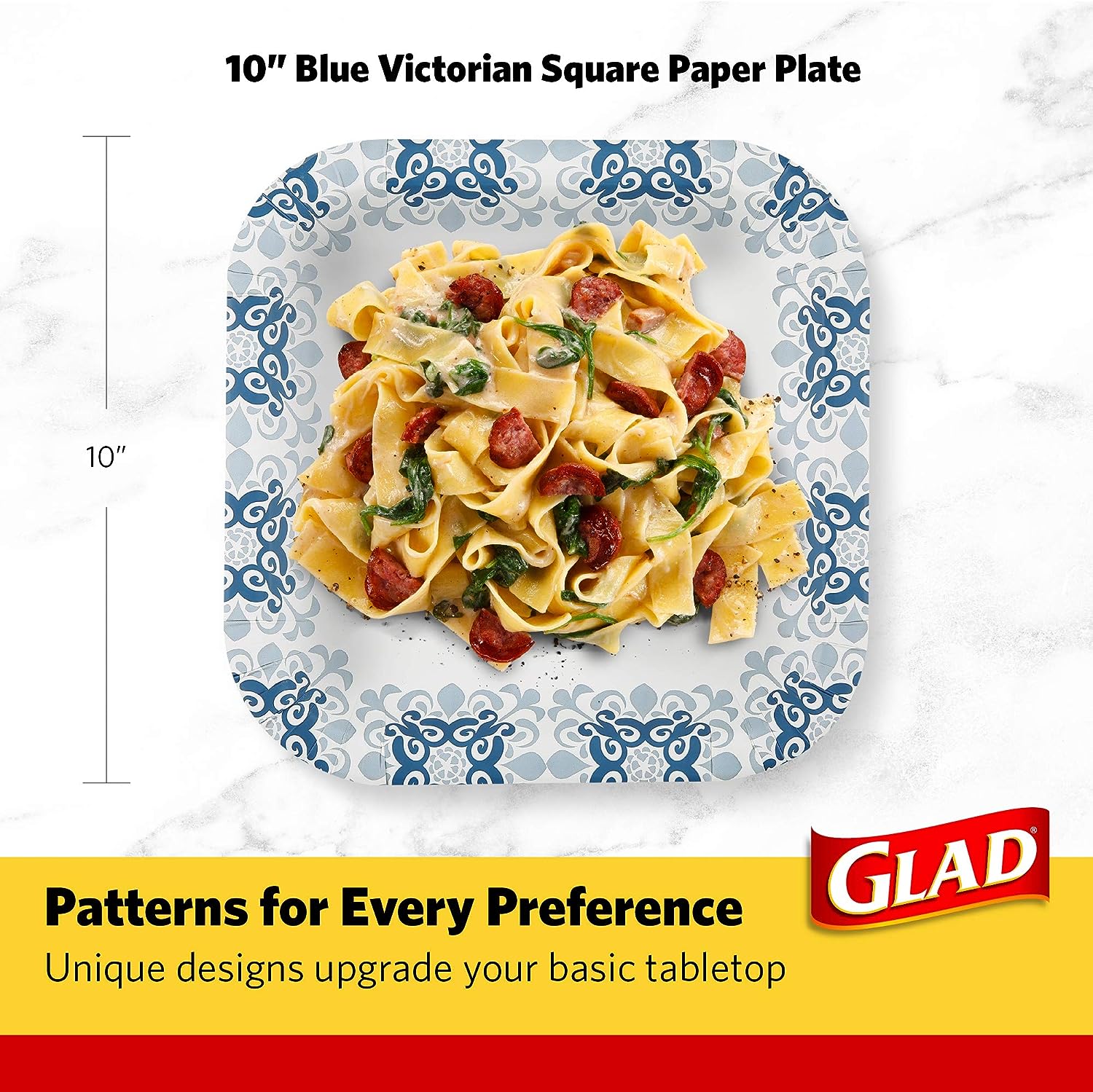 Glad Square Disposable Paper Plates for All Occasions | Soak Proof, Cut Proof, Microwaveable Heavy Duty Disposable Plates | 8.5