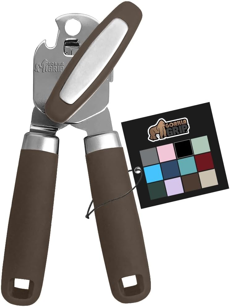 The Original Gorilla Grip Heavy Duty Stainless Steel Smooth Edge Manual Can Opener and Bottle Openers, Soft Handle, Rust Proof Oversized Handheld Easy Turn Knob, Multifunctional Kitchen Tool, Black