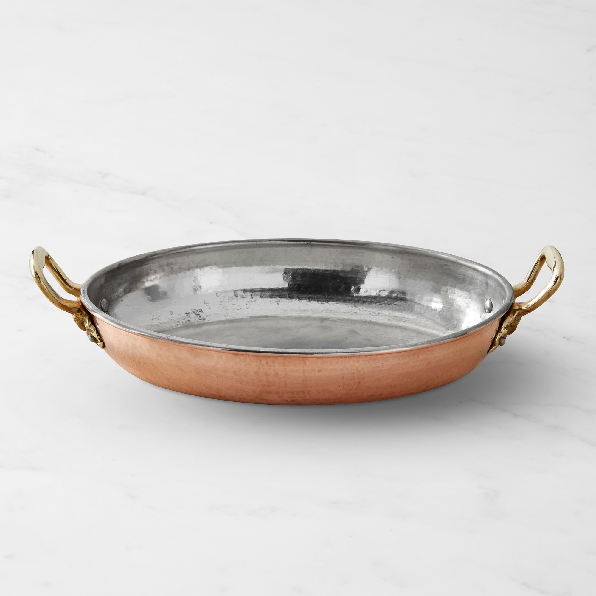 Ruffoni Historia Hammered Copper Oval Gratin with Acorn Handles