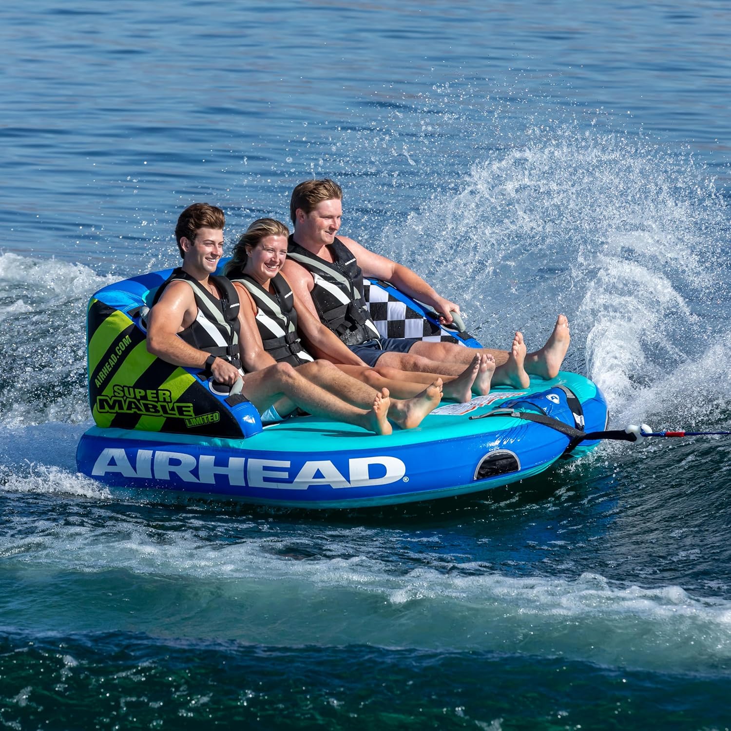 Airhead Mable Inflatable Towable Tube, 1-4 Rider Models, Dual Tow Points, Full Nylon Cover, EVA Foam Pads, Patented Speed Valve, Boat Tubes and Towables