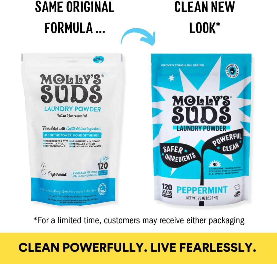 Molly's Suds Original Laundry Detergent Powder | Natural Laundry Detergent Powder for Sensitive Skin | Earth-Derived Ingredients, Stain Fighting | 120 Loads (Unscented)