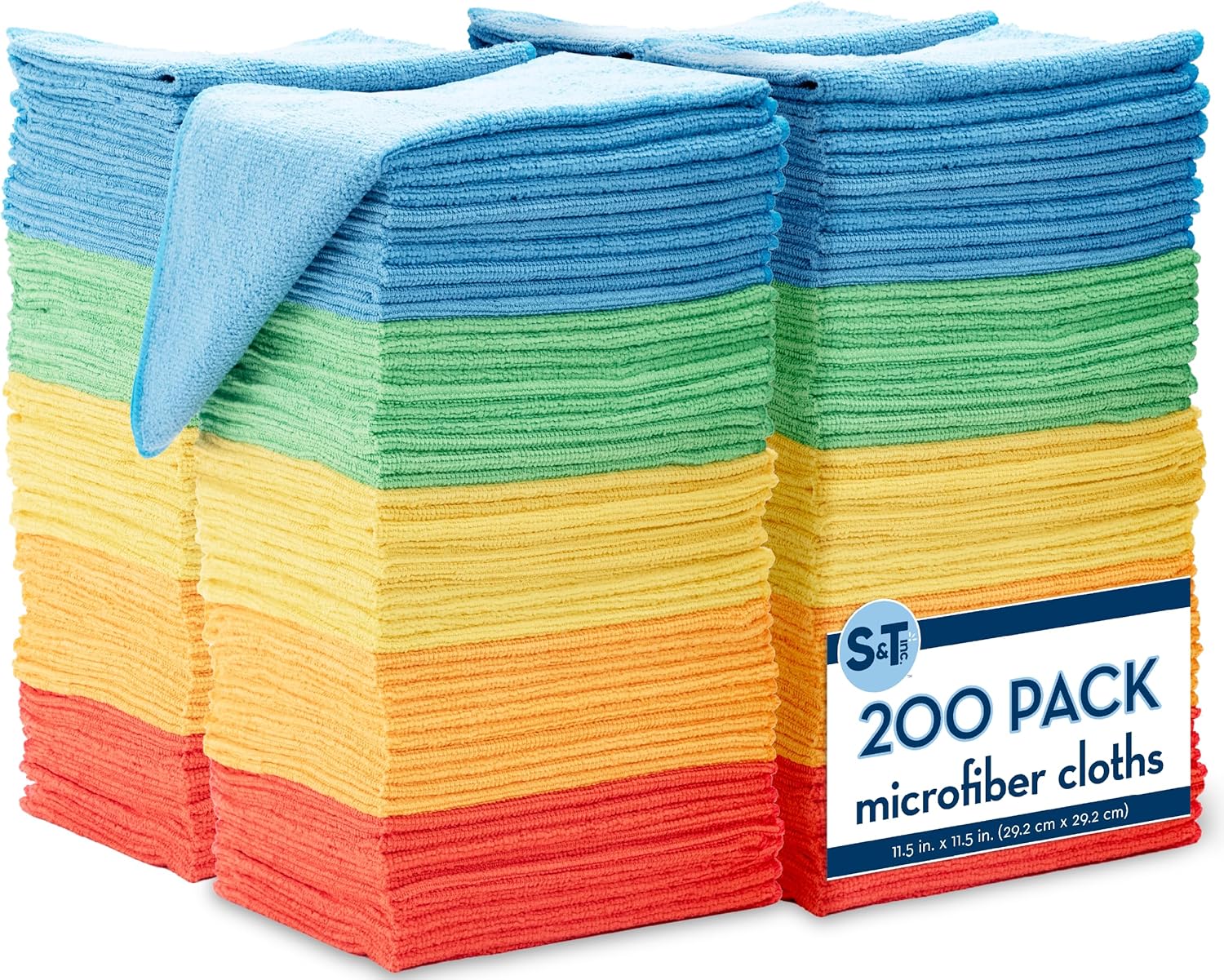 S&T INC. 150 Pack Microfiber Cleaning Cloth, Bulk Microfiber Towel for Home, Reusable Microfiber Towels for Cars, Assorted, 11.5 in. x 11.5 in., 150 Count