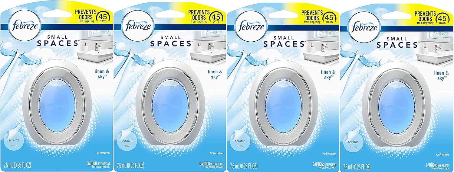Febreze Small Spaces Air Freshener Linen & Sky, .25 fl. oz., Pack of 4