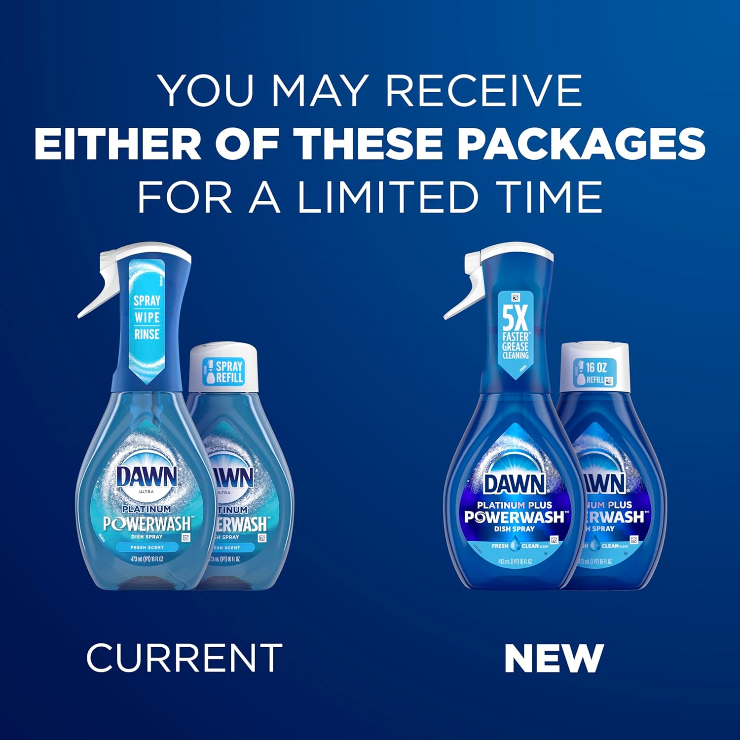 Dawn Platinum Powerwash Dish Spray, Dish Soap, Fresh Scent Bundle, 1 Spray (16oz) + 3 Refills (16oz each)