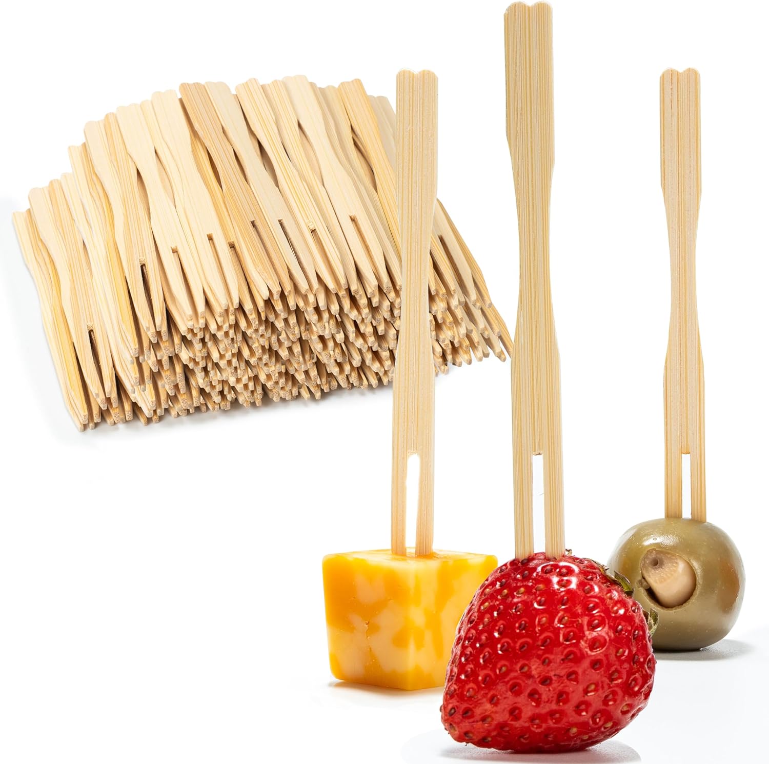200 Bamboo Appetizer Forks, 3.5