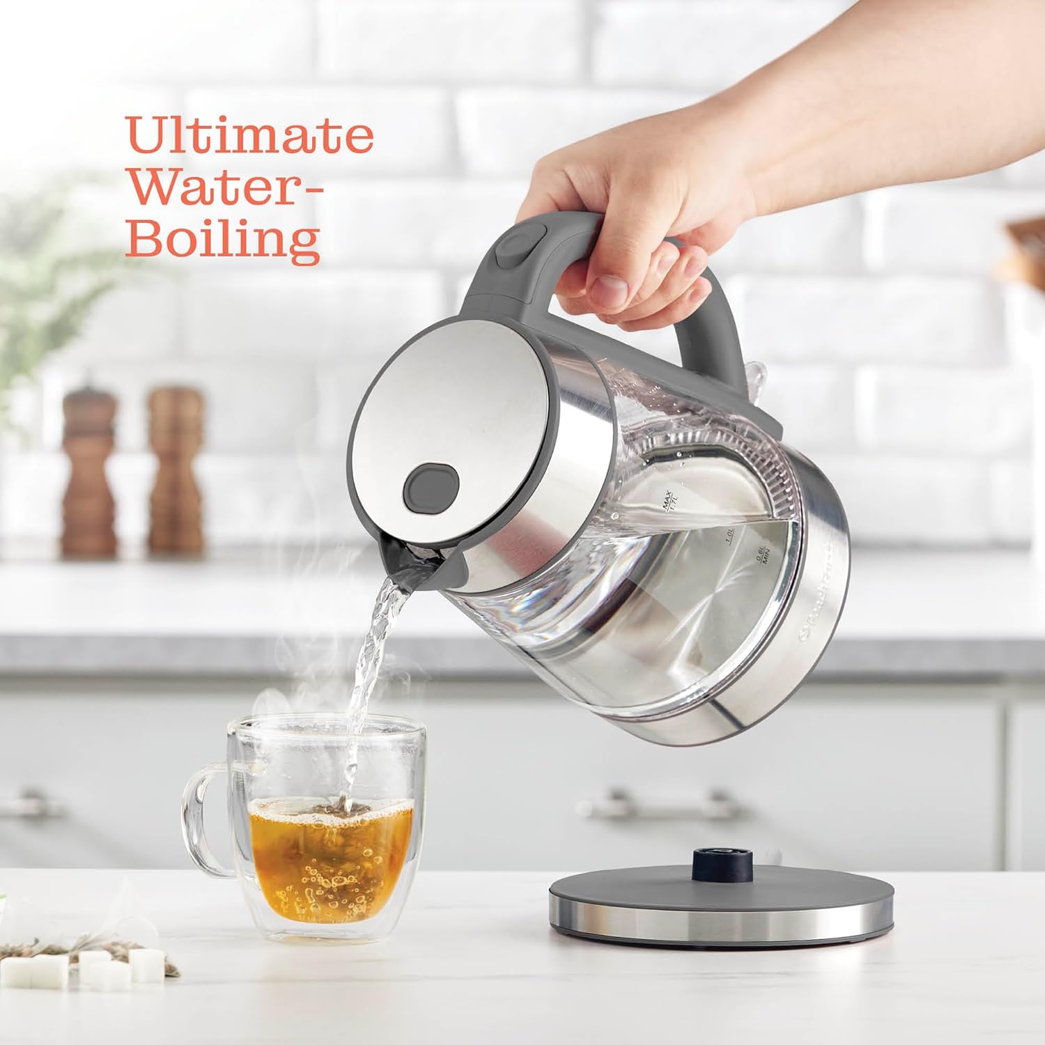 Speed-Boil Electric Kettle For Coffee & Tea - 1.7L Water Boiler 1500W, Borosilicate Glass, Easy Clean Wide Opening, Auto Shut-Off, Cool Touch Handle, LED Light. 360° Rotation, Boil Dry Protection