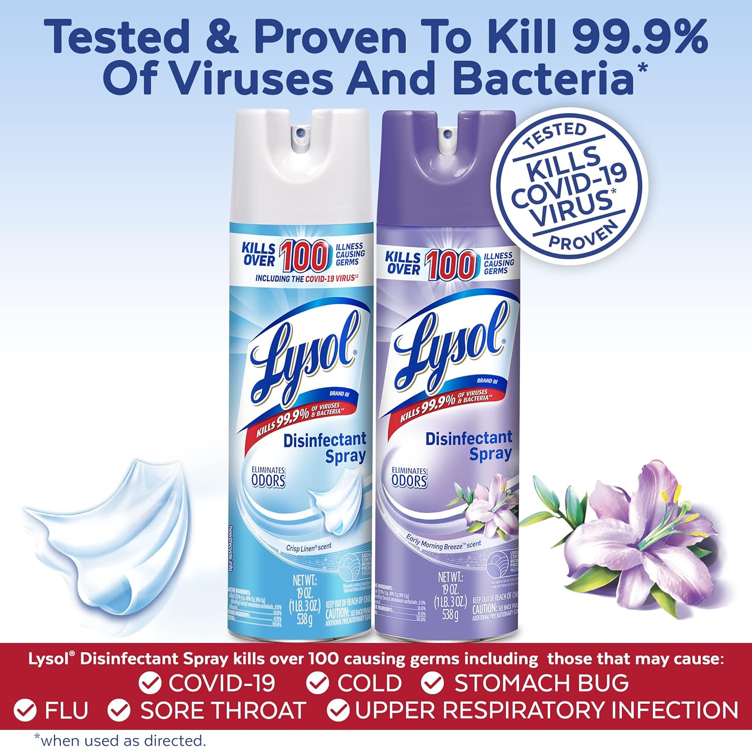 Lysol Disinfectant Spray, Sanitizing And Antibacterial Spray, For Disinfecting And Deodorizing, Early Morning Breeze, 19 Fl Oz (Pack Of 2), Packaging May Vary