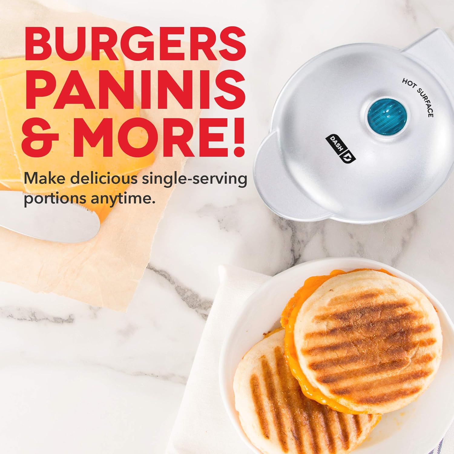 Dash Mini Maker Portable Grill Machine + Panini Press for Gourmet Burgers, Sandwiches, Chicken + Other On the Go Breakfast, Lunch, or Snacks with Recipe Guide - Aqua