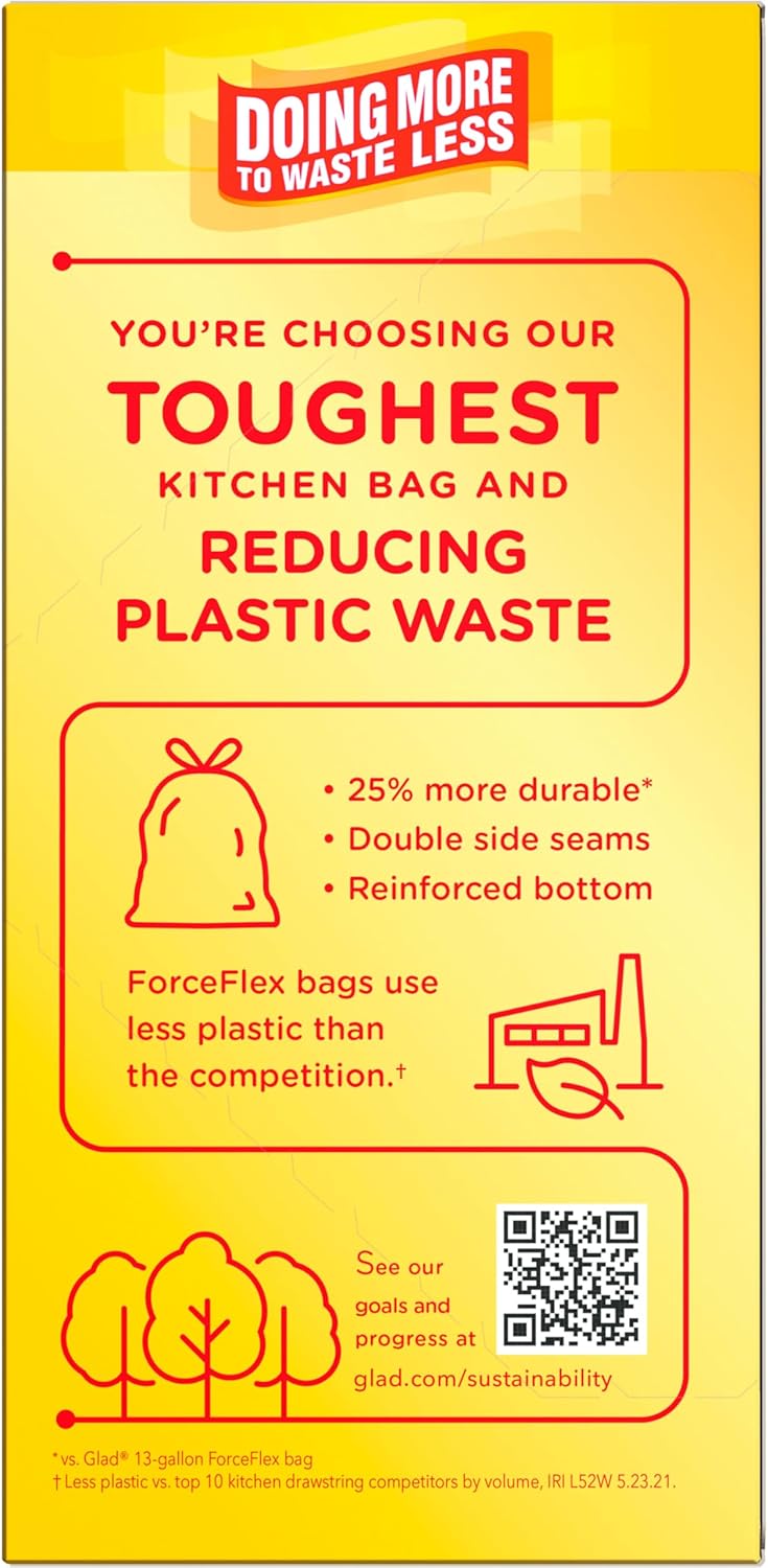 Glad ForceFlex MaxStrength with Clorox Trash Bags, 13 Gal, Lemon Fresh Bleach, 90 Ct, Pack May Vary