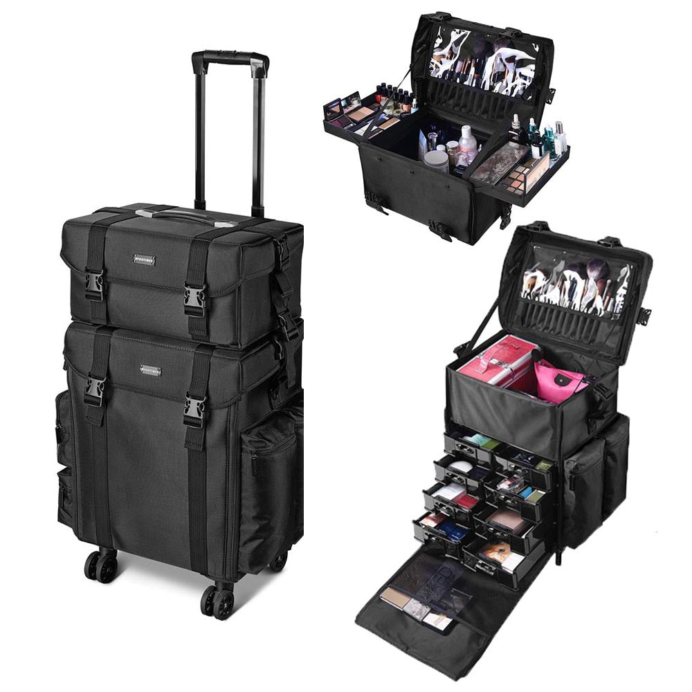 Byootique 2 in 1 Rolling Makeup Suitcase with Drawers Nylon
