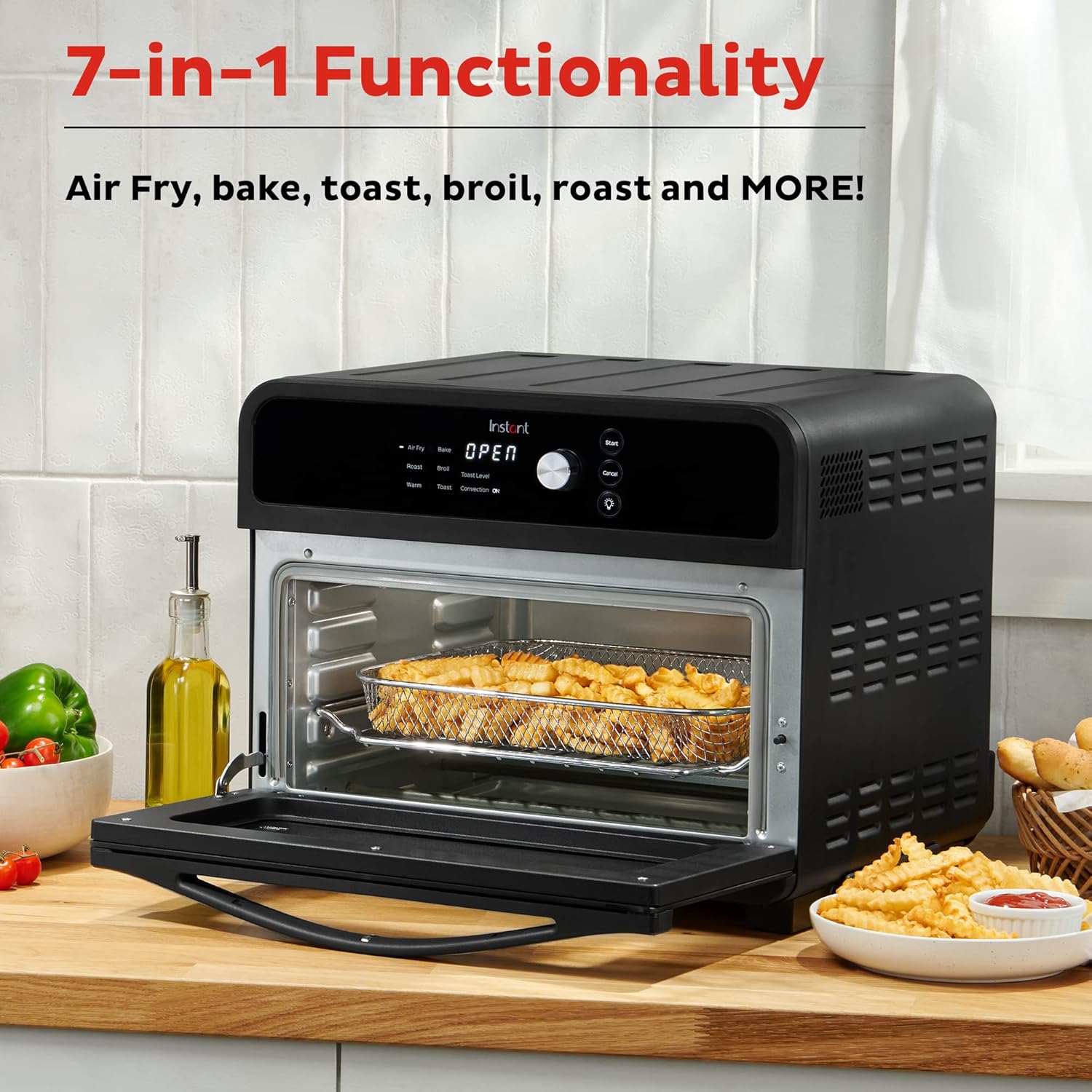 Instant Pot 10QT Air Fryer, 7-in-1 Functions with EvenCrisp Technology that Crisps, Broils, Bakes, Roasts, Dehydrates, Reheats & Rotisseries, Includes over 100 In-App Recipes, Stainless Steel