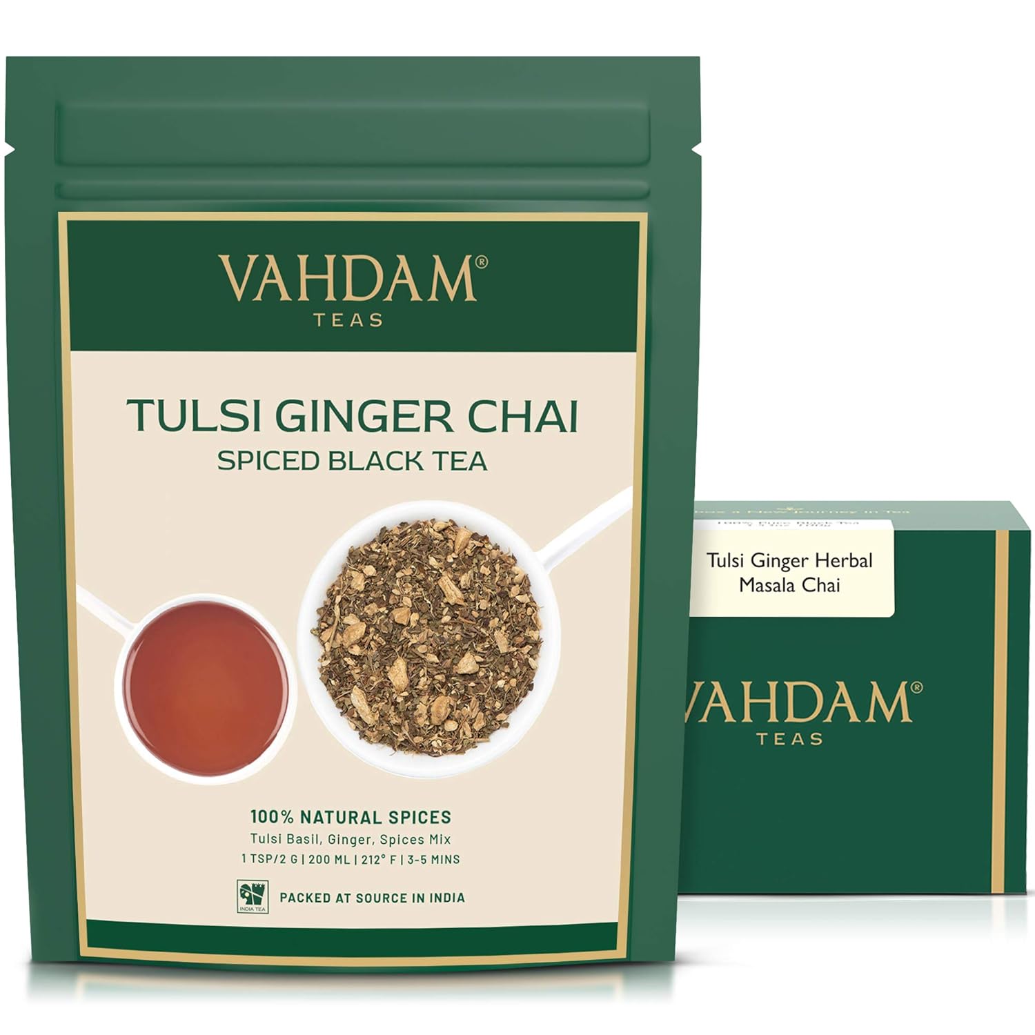VAHDAM, Organic Turmeric Ginger Herbal Tea Bags (100 Pyramid Tea Bags) Caffeine Free, Non GMO, Gluten Free | 100% Pure Herbal Blend - Savory & Spicy | Plant-Based Tea Bags | Resealable Ziplock Pouch