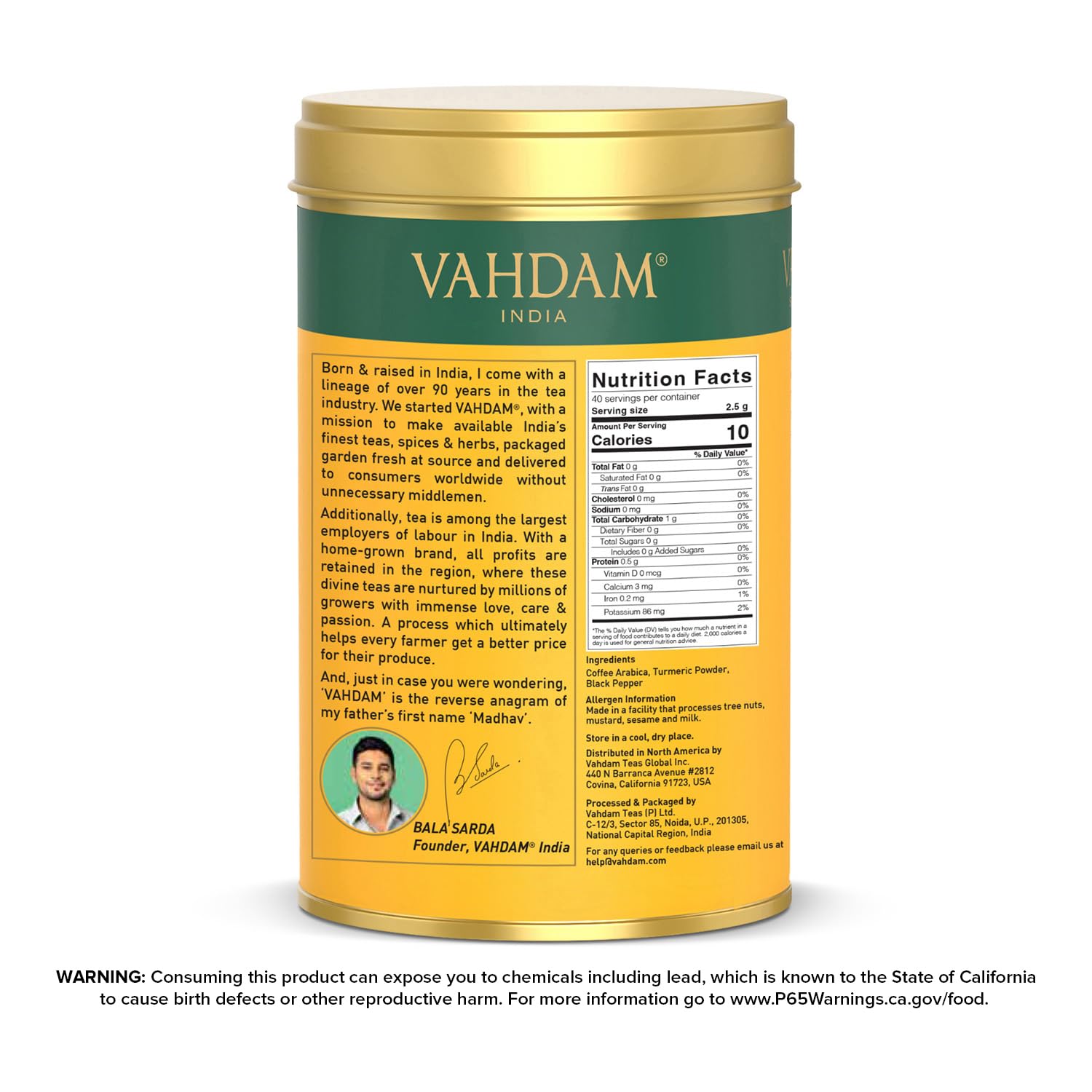 VAHDAM, Organic Turmeric Ginger Herbal Tea Bags (100 Pyramid Tea Bags) Caffeine Free, Non GMO, Gluten Free | 100% Pure Herbal Blend - Savory & Spicy | Plant-Based Tea Bags | Resealable Ziplock Pouch