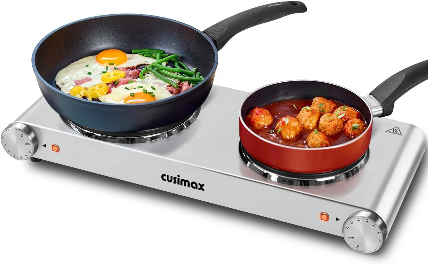 CUSIMAX 1800W Ceramic Electric Hot Plate for Cooking, Dual Control Infrared Cooktop, Double Burner, Portable Countertop Burner, Glass Plate Electric Cooktop, Silver, Stainless Steel-Upgraded Version