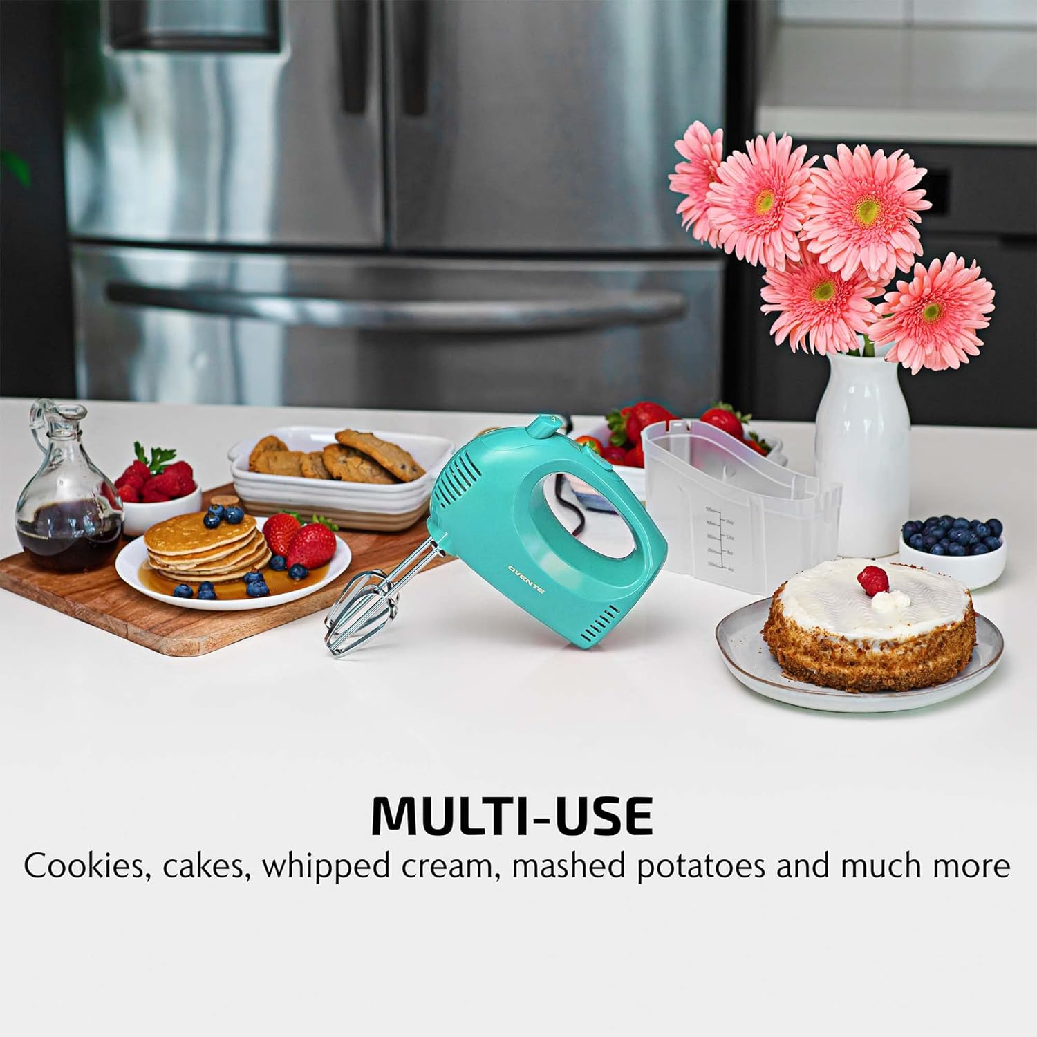 OVENTE Portable 5 Speed Mixing Electric Hand Mixer with Stainless Steel Whisk Beater Attachments & Snap Storage Case, Compact Lightweight 150 Watt Powerful Blender for Baking & Cooking, Black HM151B