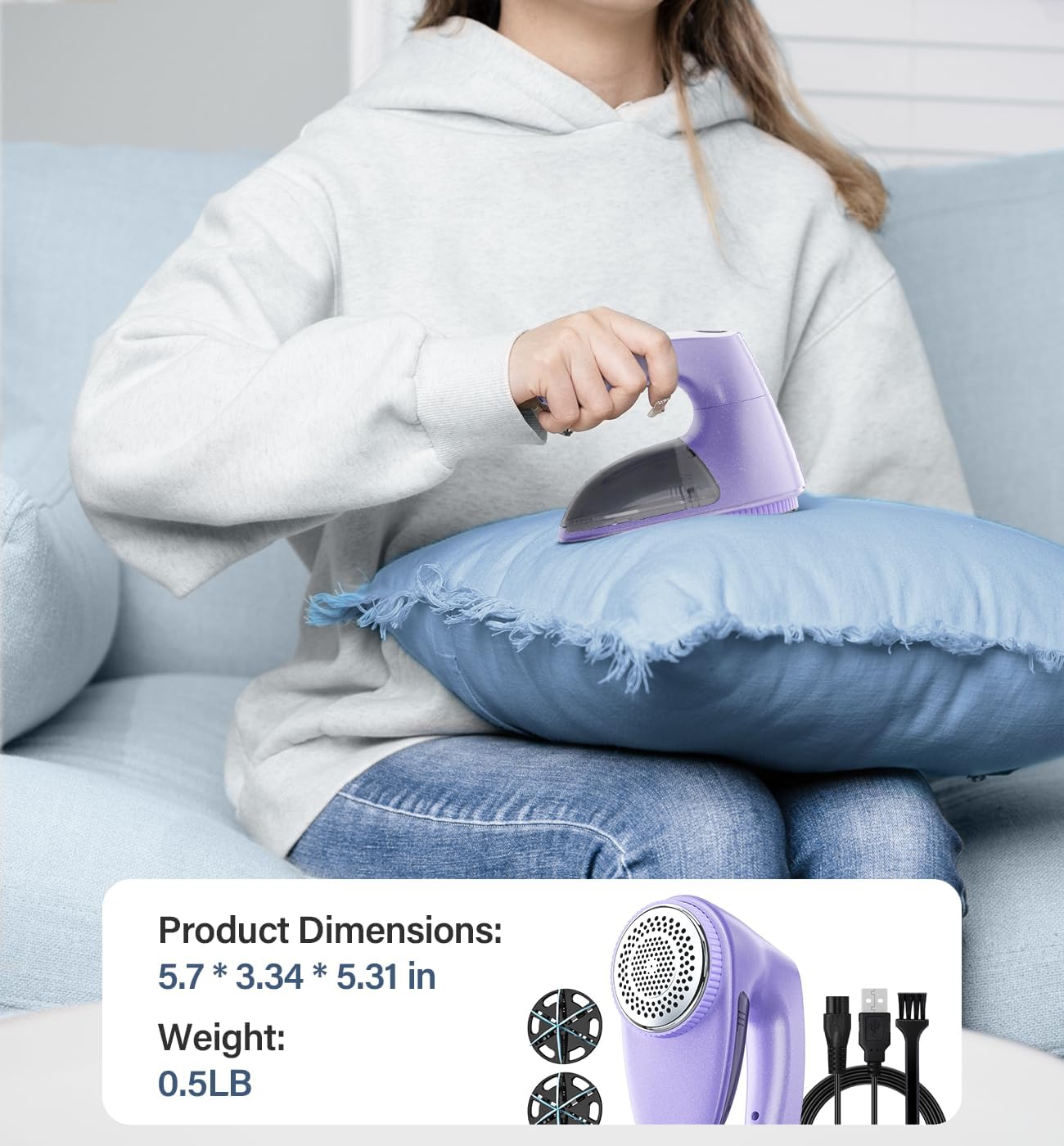 Bymore Fabric Shaver, Lint Shaver, Lint Remover Defuzzer Sweater Shaver for Clothes and Furniture(6-Leaf Blades,65mm Mesh,2 Blades Extra)