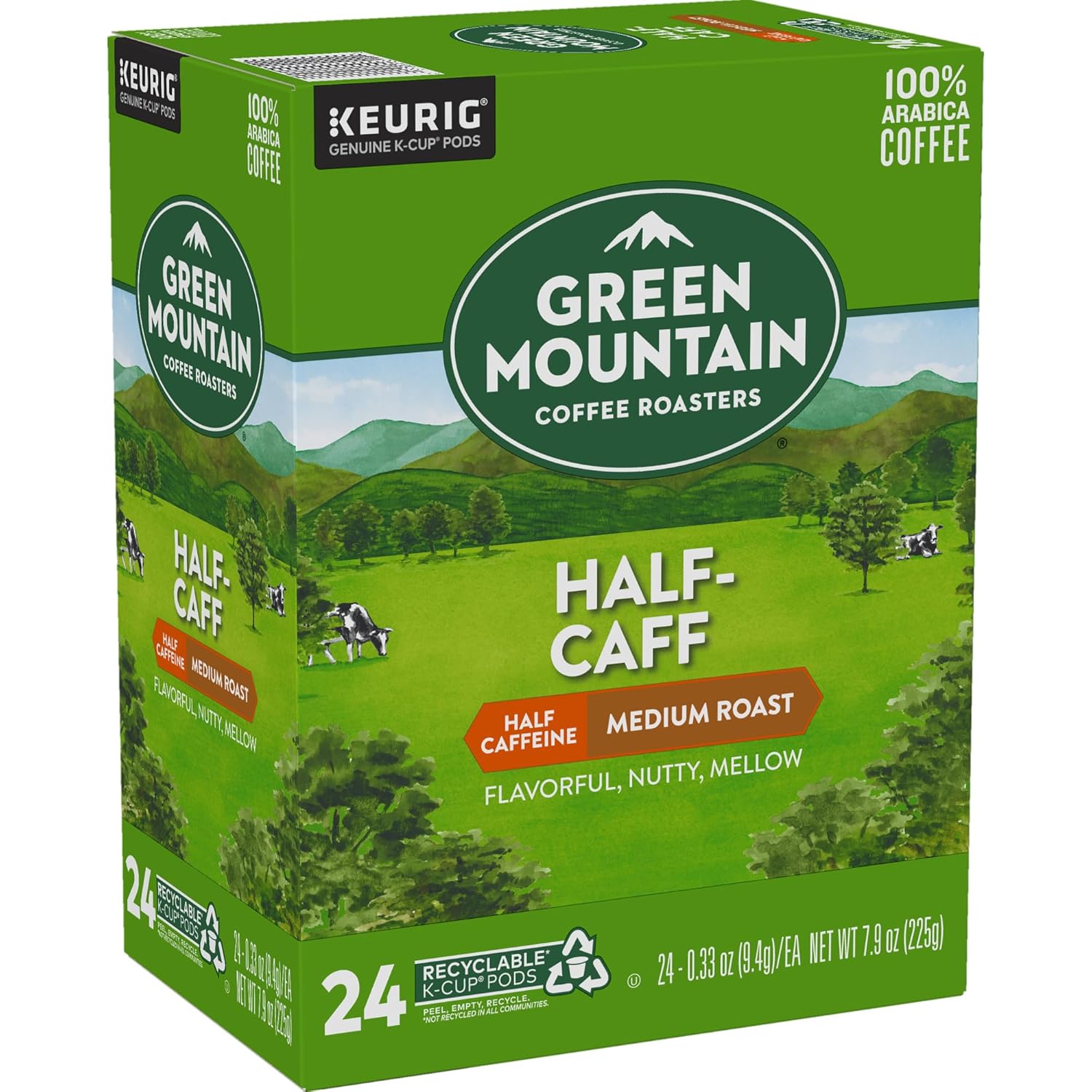 Green Mountain Coffee Roasters Half Caff Keurig Single-Serve K-Cup pods, Medium Roast Coffee, 72 Count (6 Packs of 12)