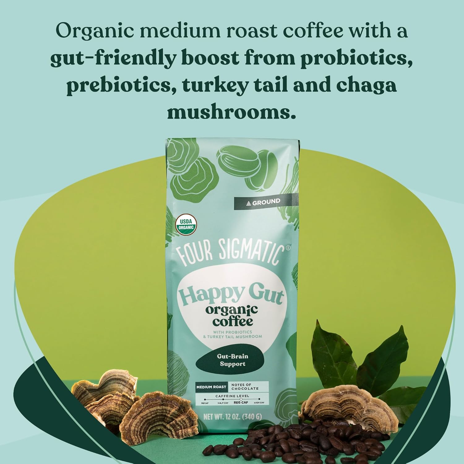 Four Sigmatic Think Mushroom Coffee | Organic Ground Coffee with Lion's Mane Mushroom and Chaga Mushroom | Nootropic Mushroom Coffee for Better Focus and Immune Support | 12oz Bag