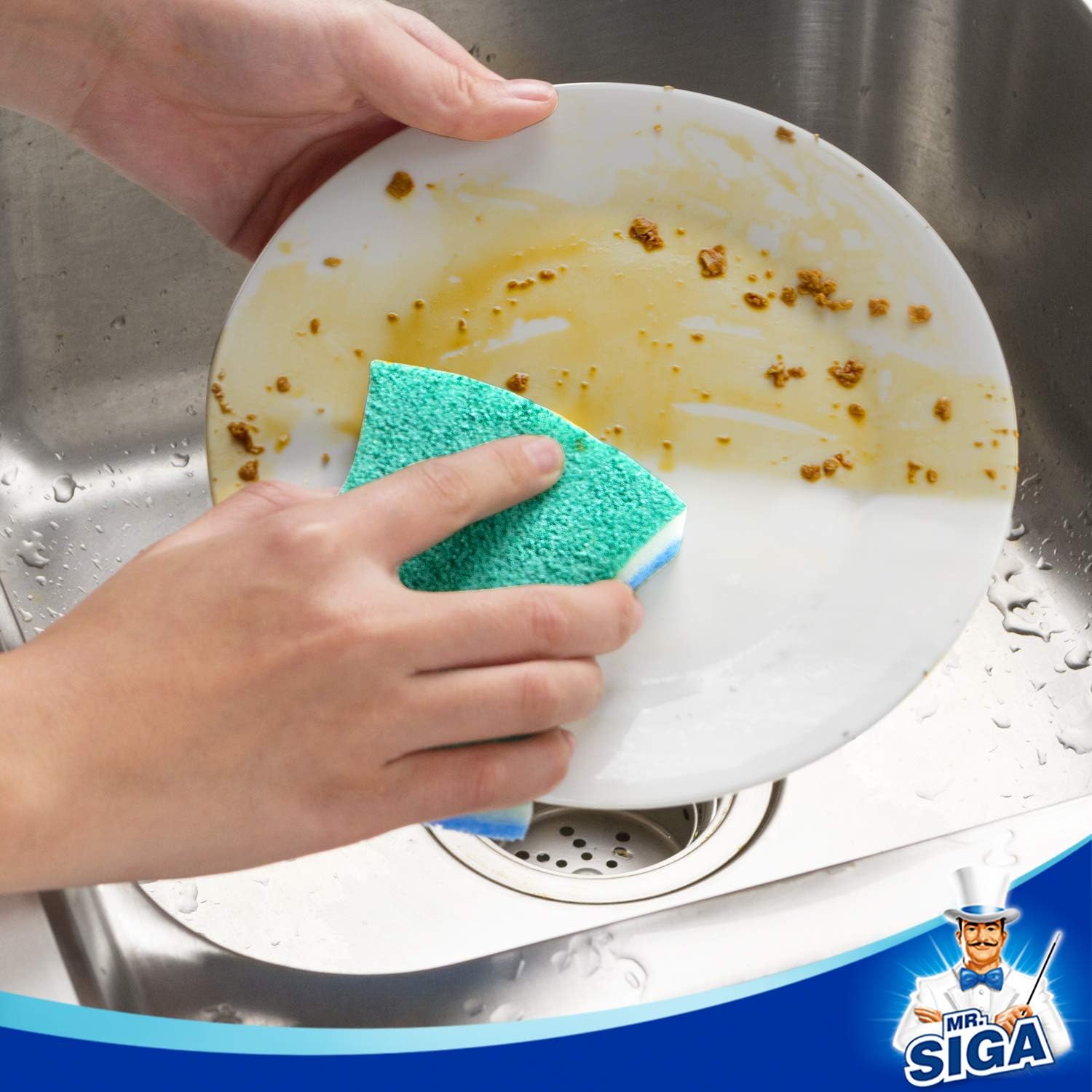 MR.SIGA Non-Scratch Cellulose Scrub Sponge, Dual-Sided Dishwashing Sponge for Kitchen, 12 Pack